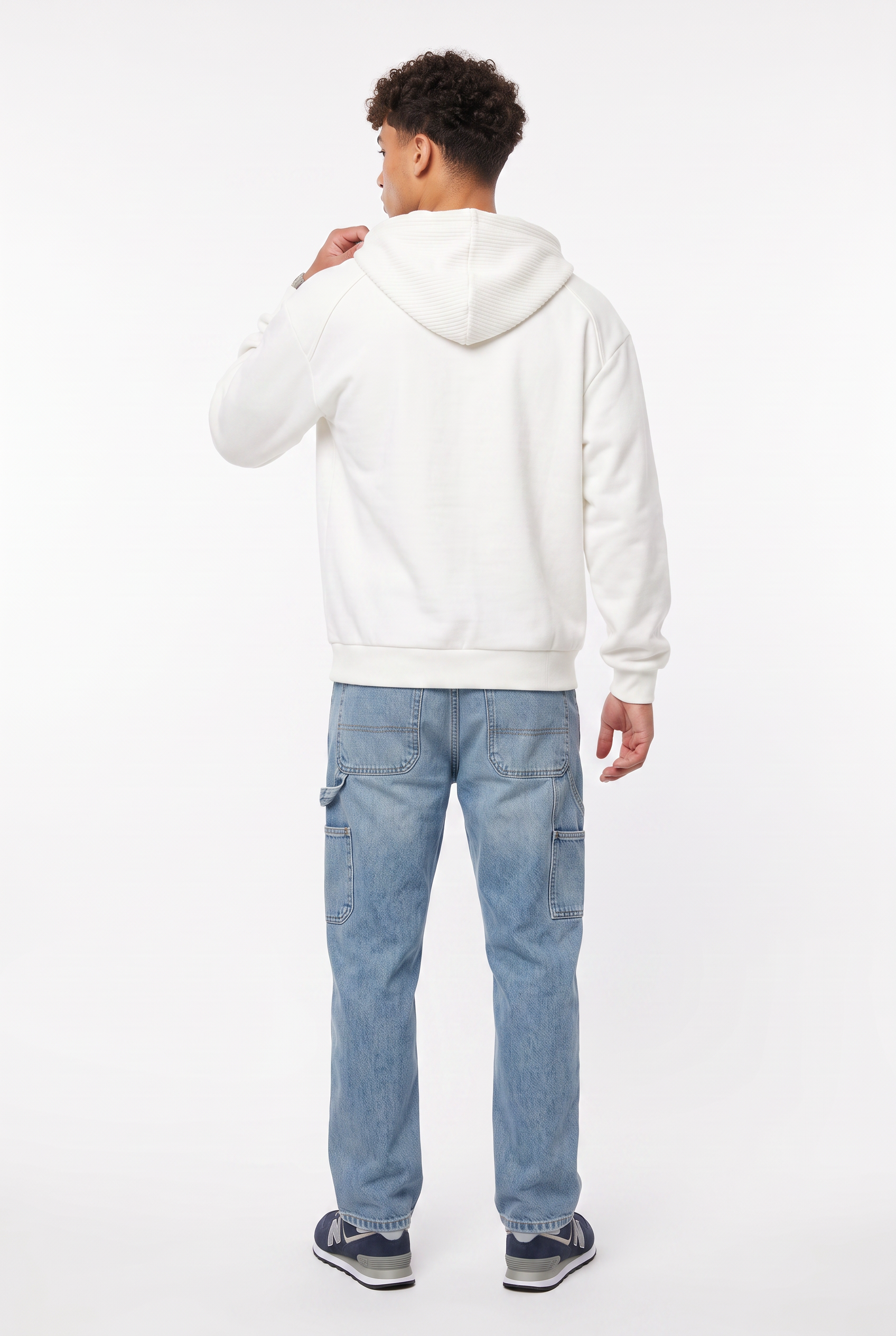 White Ribbed Crew Neck Sweatshirt