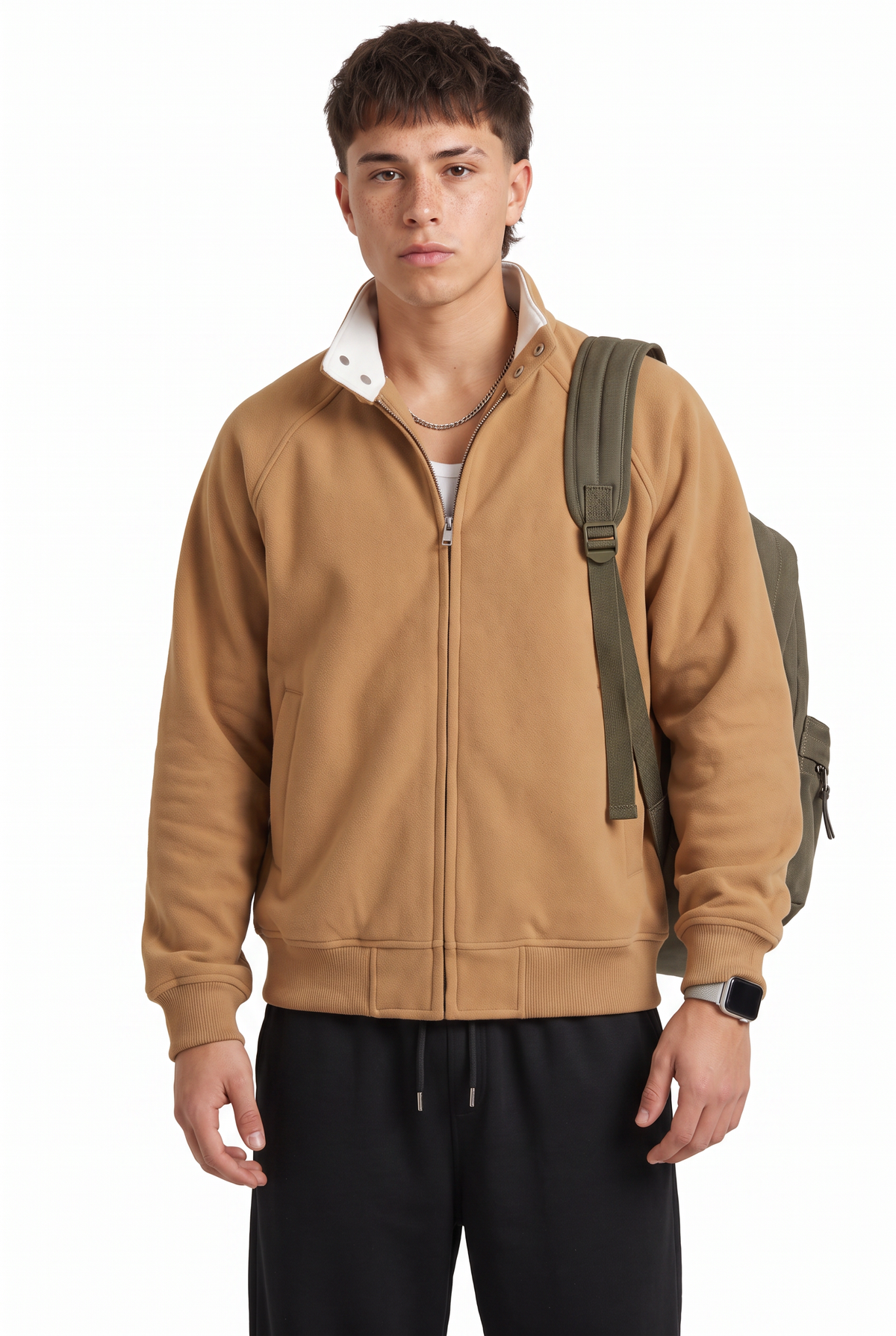 Camel Oversized Zip Bomber Jacket