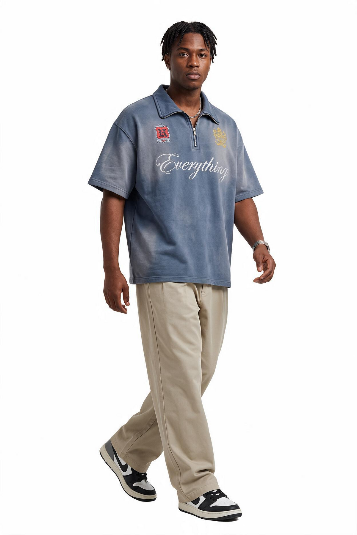 Washed Blue Quarter-Zip Polo T-Shirt