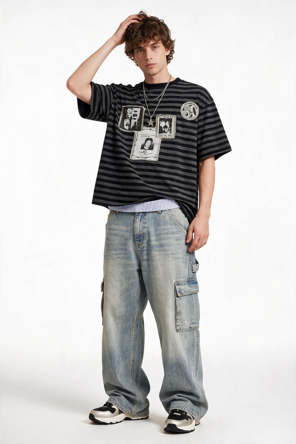 Striped Black Patch T-Shirt