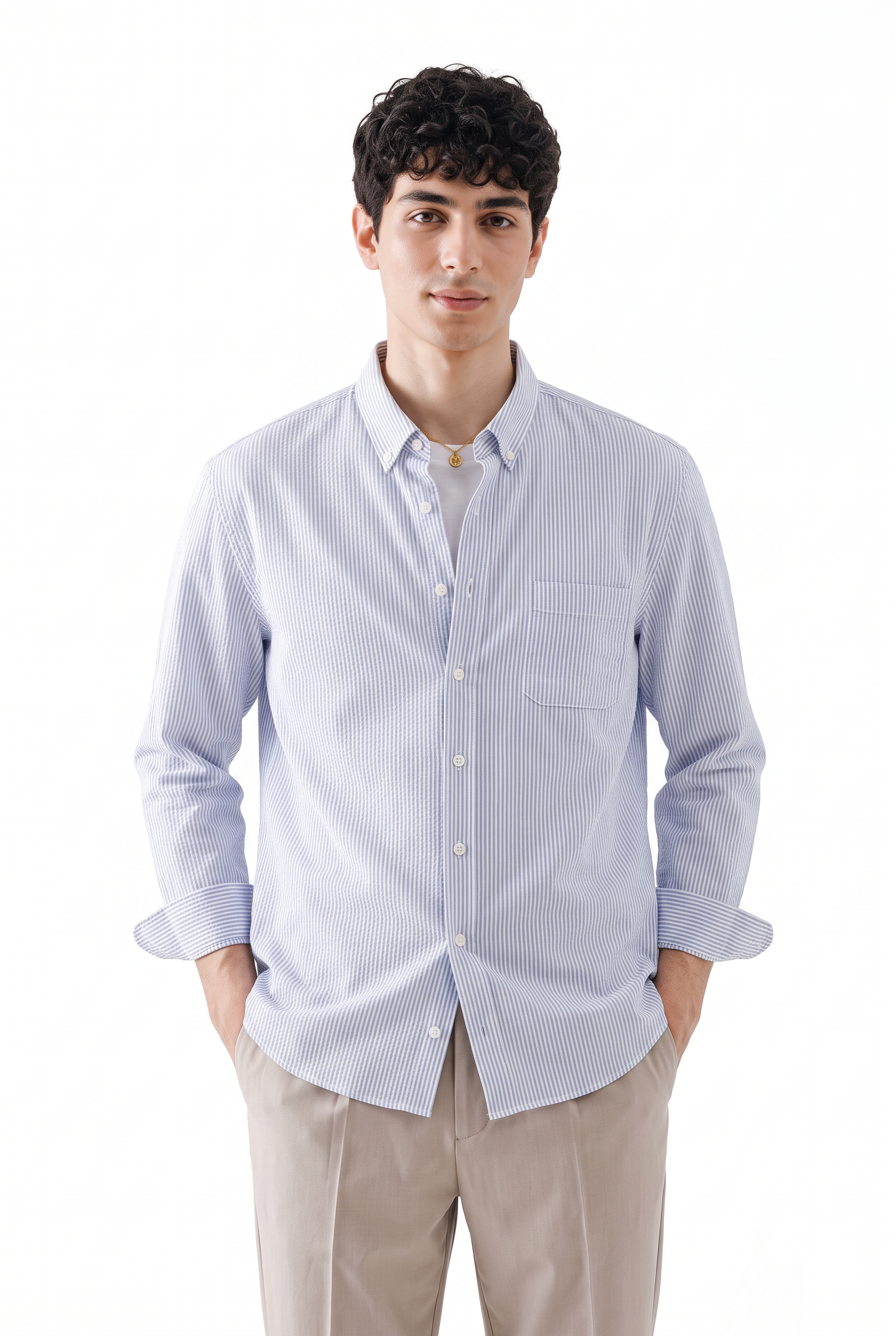 Sky Blue Button-Down Slim Formal Shirt