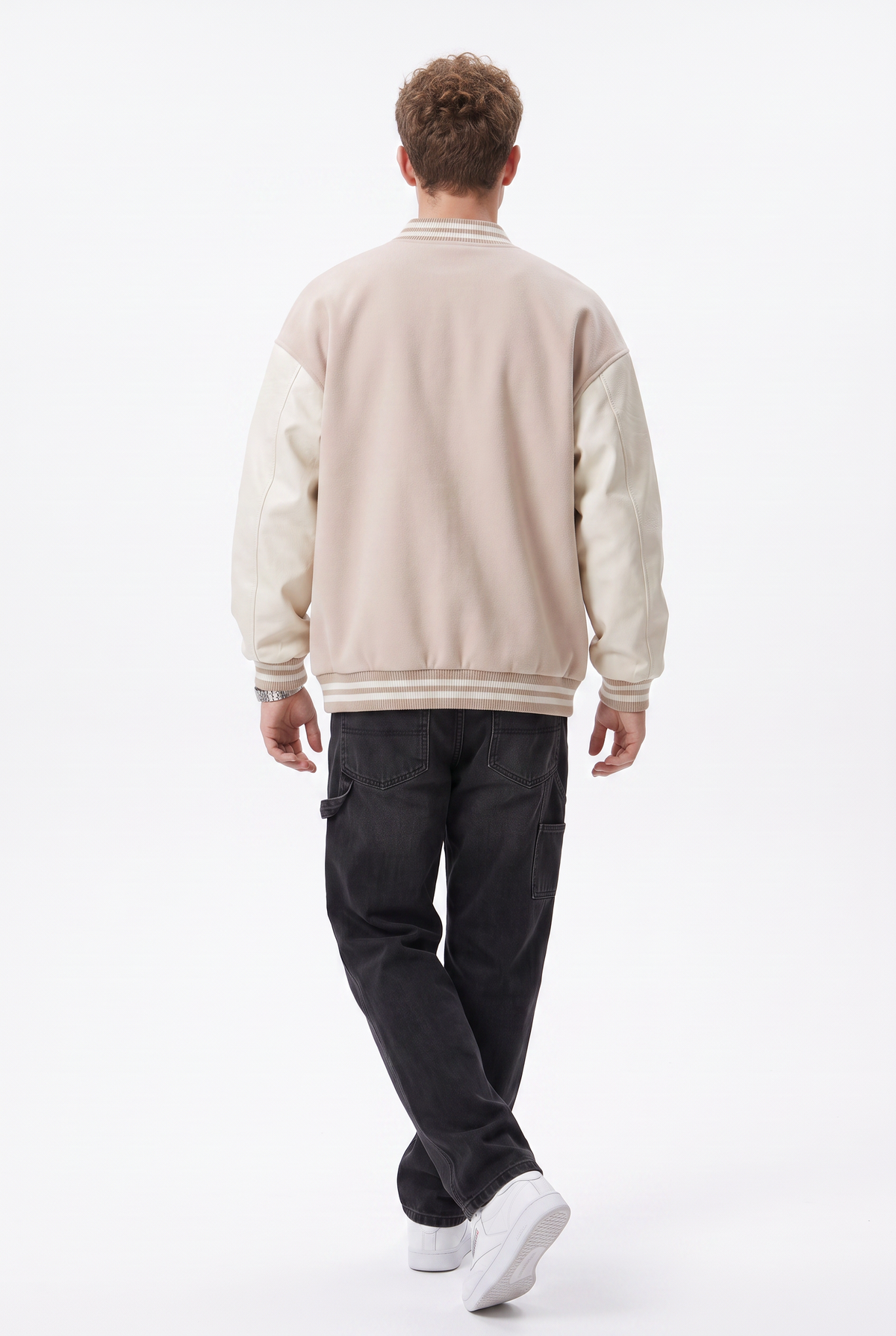 Embroidered Beige Varsity Jacket