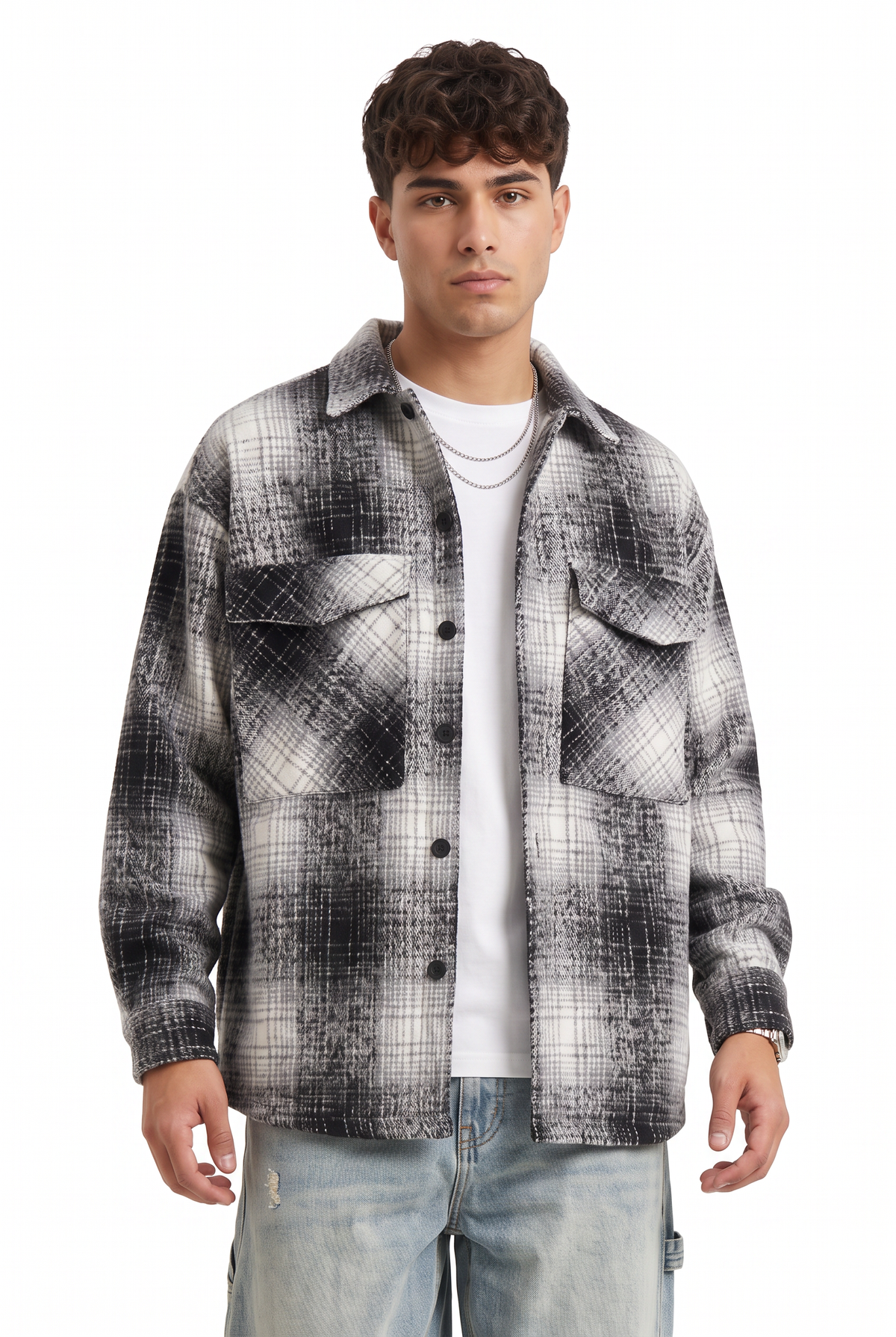 Brushed Plaid Black Overshirt