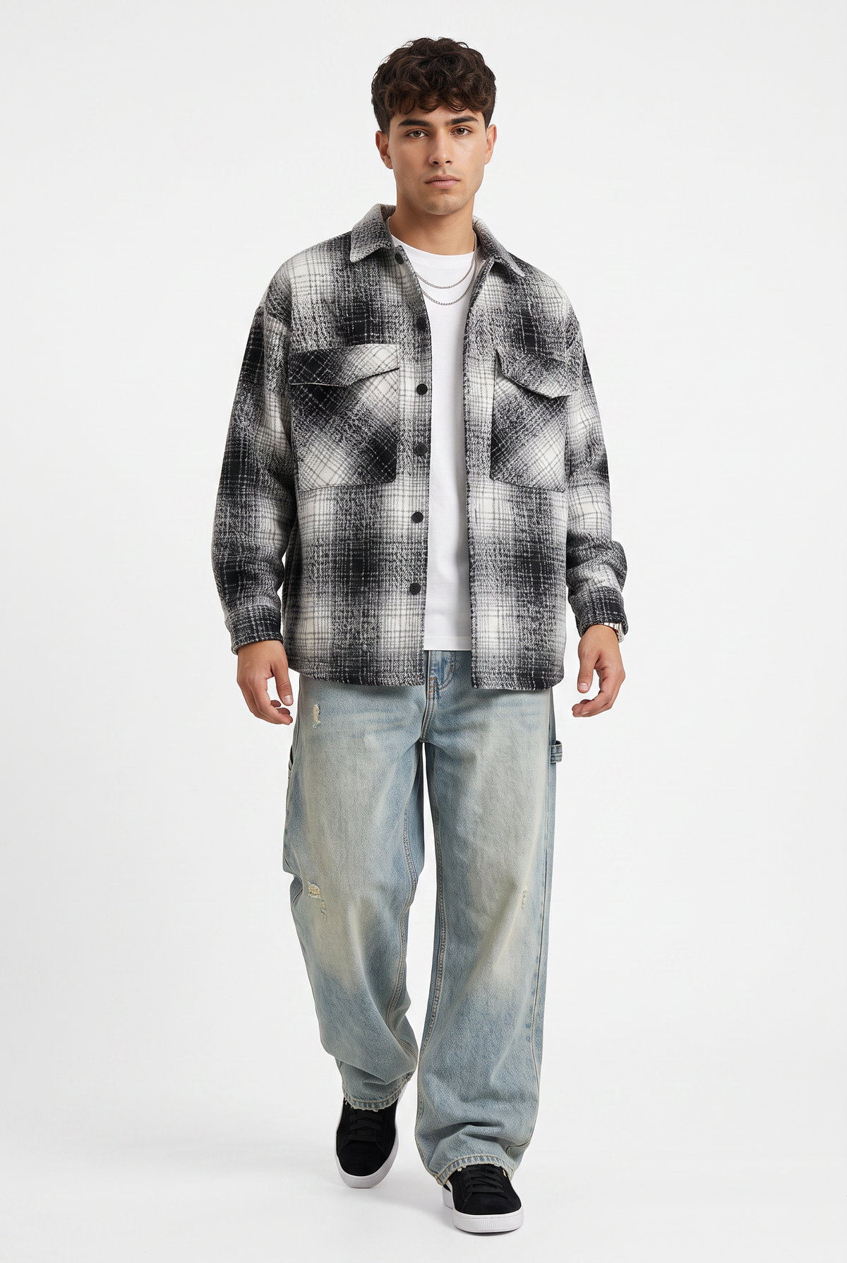 Brushed Plaid Black Overshirt