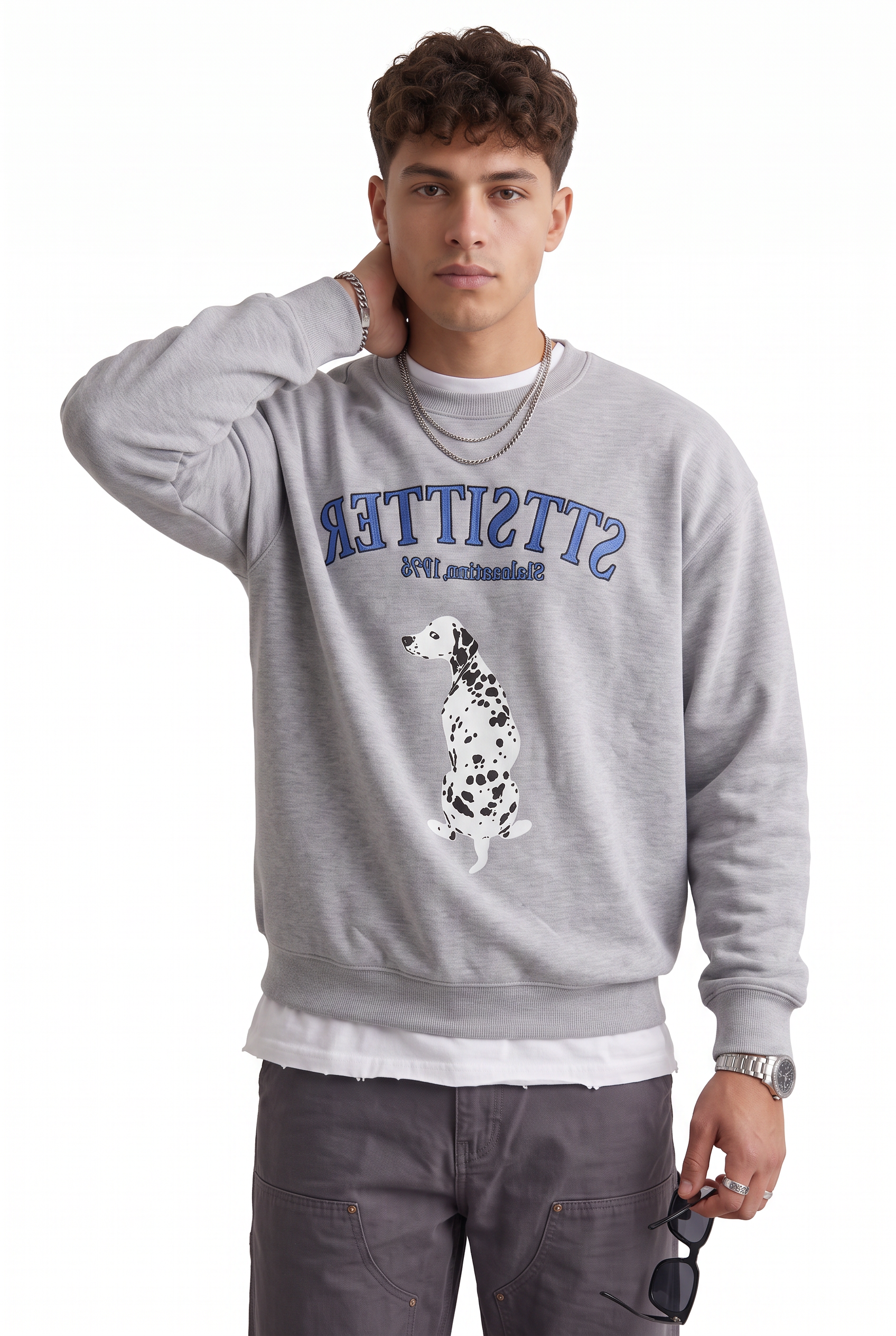 Grey Ribbed Crew Neck Sweatshirt