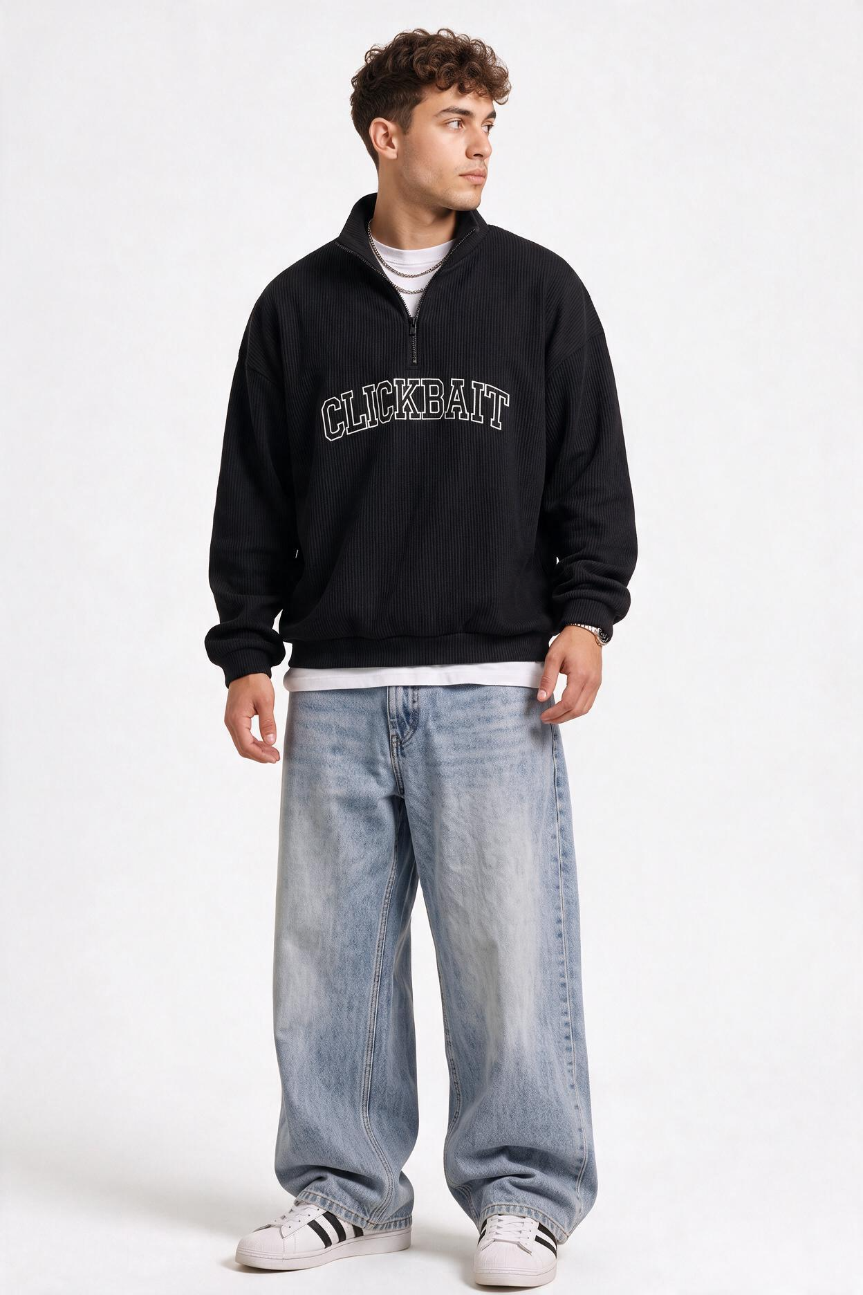 Black Ribbed Oversized Sweatshirt