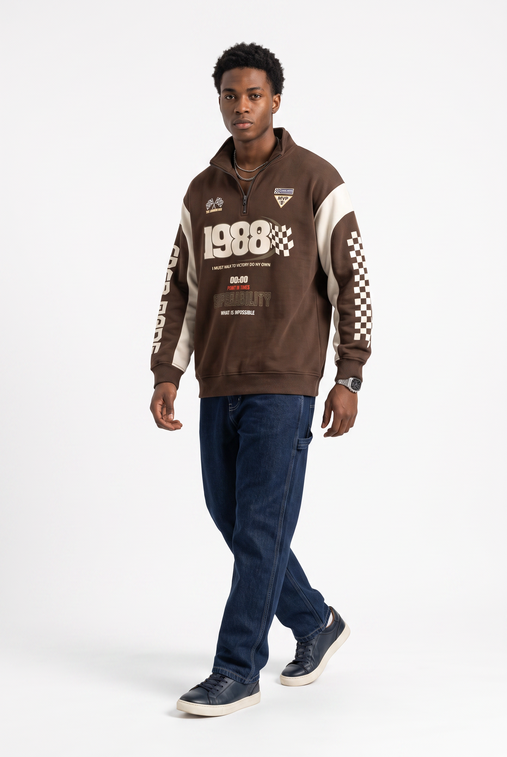 Brown Ribbed Oversized Sweatshirt