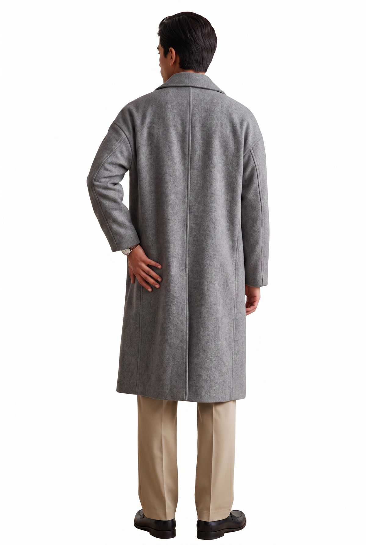 Double Breasted Grey Wool Overcoat