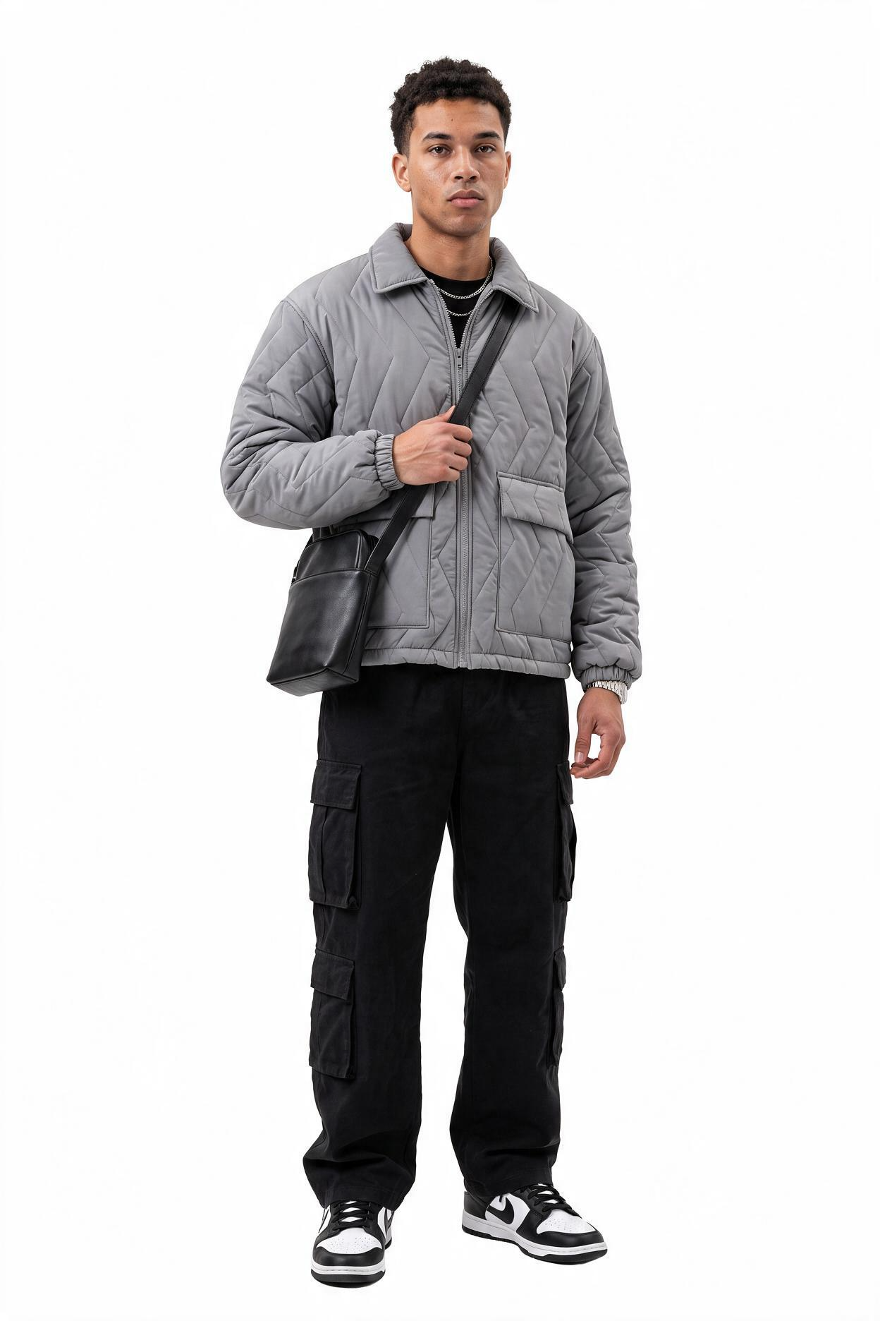 Grey Mandarin Collar Zip Jacket