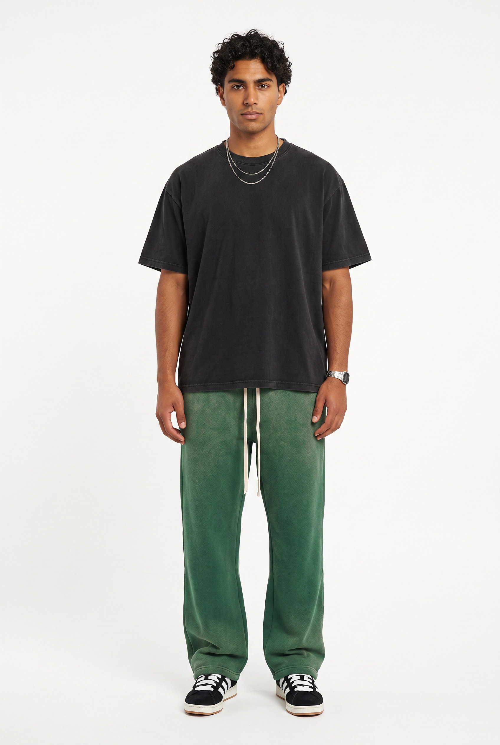Olive Drawstring Straight Casual Trousers