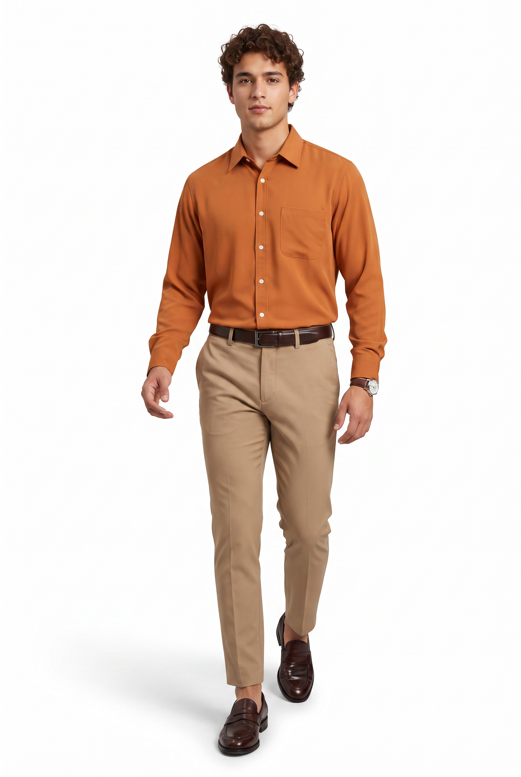 Orange Slim Button-Down Formal Shirt