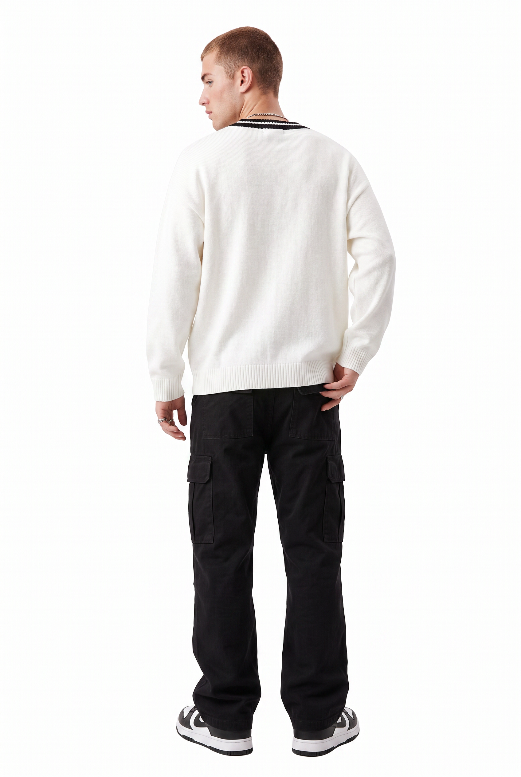 Cream Ribbed Crew Neck Sweater