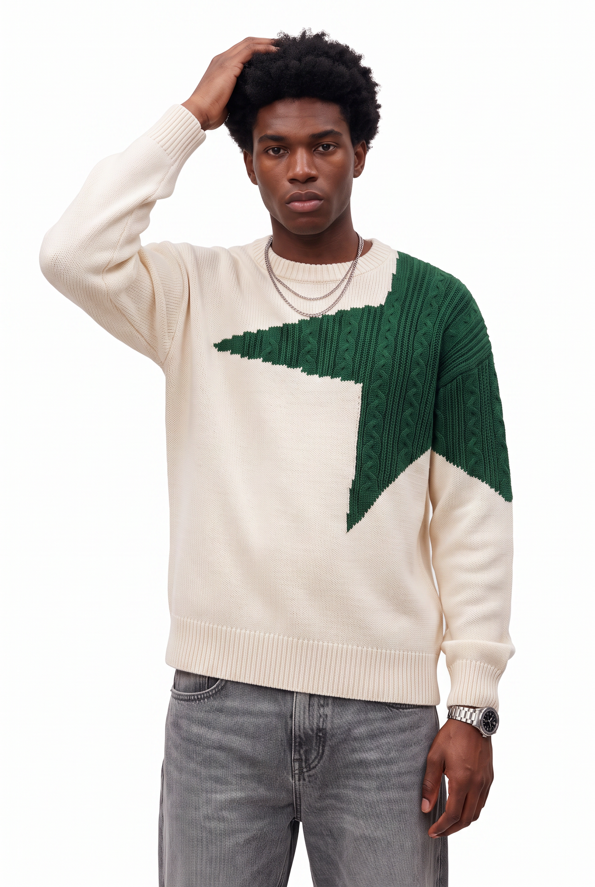 Cable Knit Star Cream Sweater