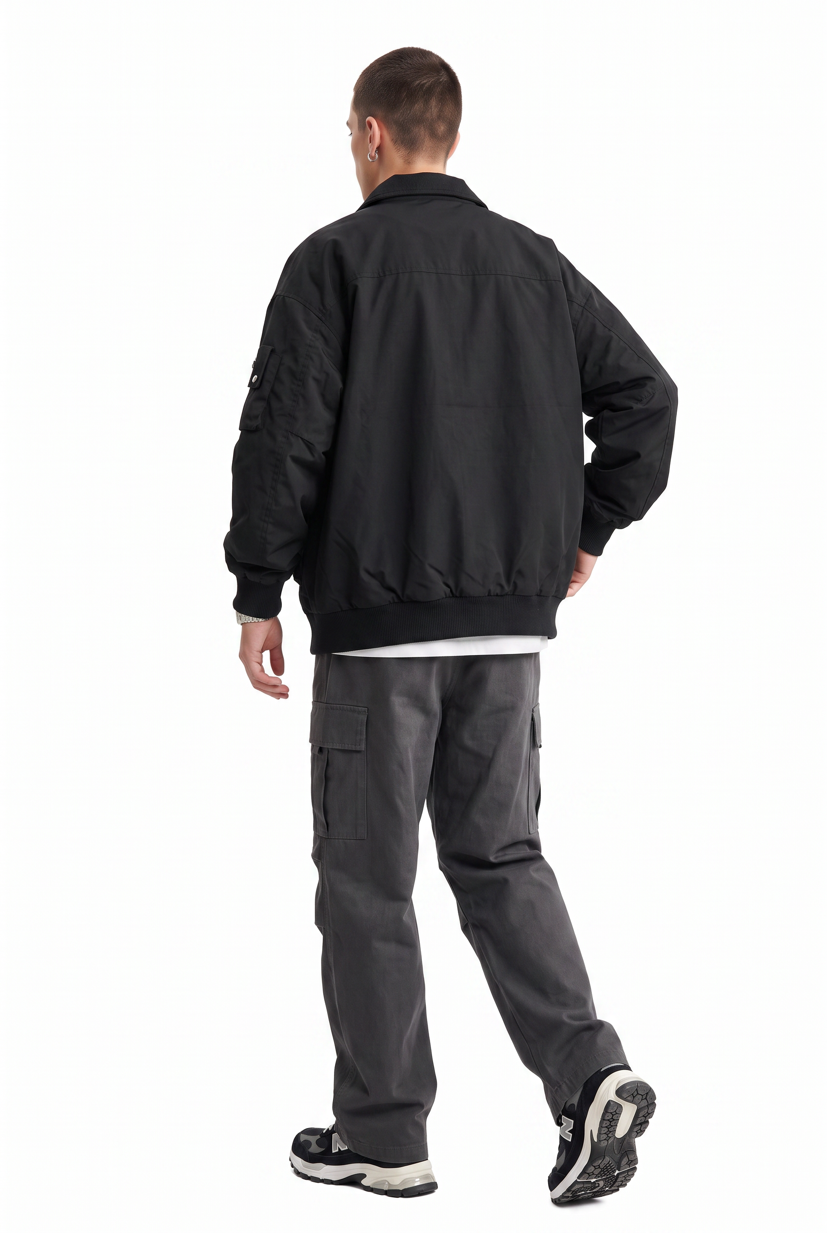 Black Zip-Up Mandarin Collar Jacket