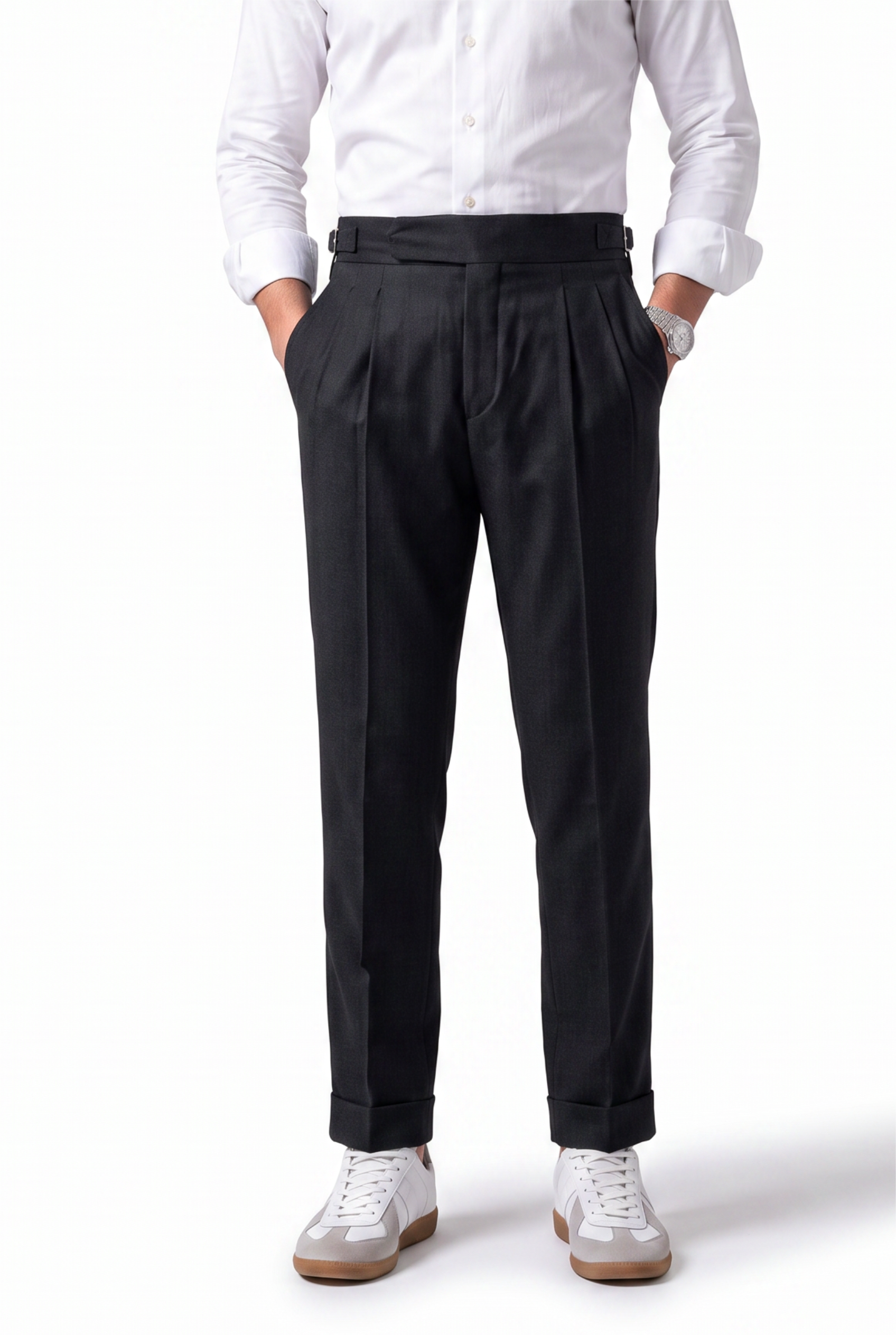 Black Flat-Front Slim Formal Trousers