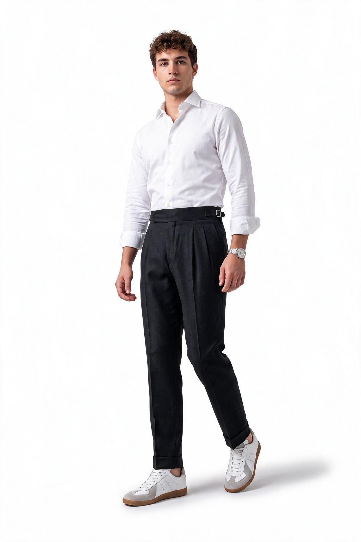 Black Flat-Front Slim Formal Trousers
