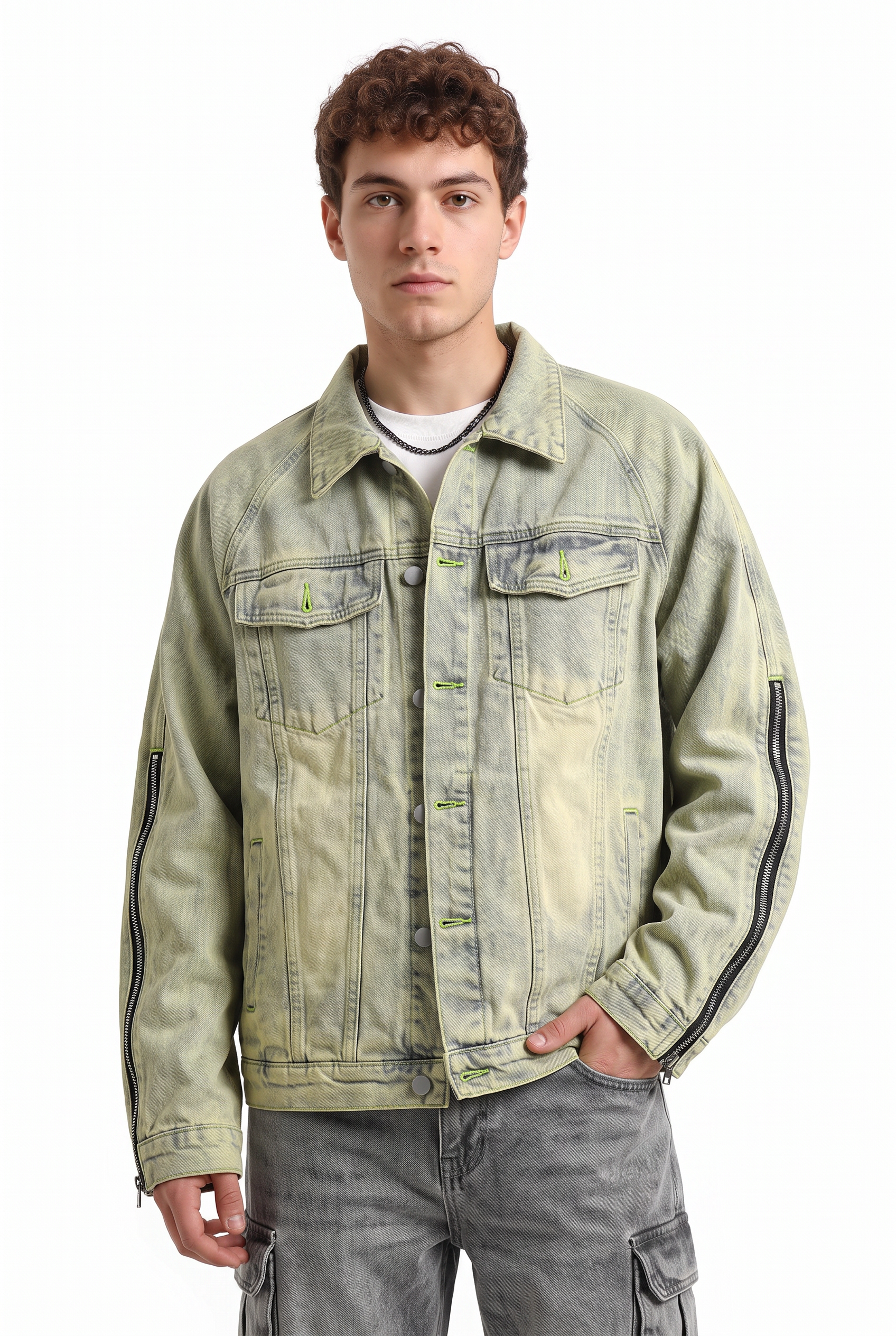 Grey Zip-Up Mandarin Collar Jacket