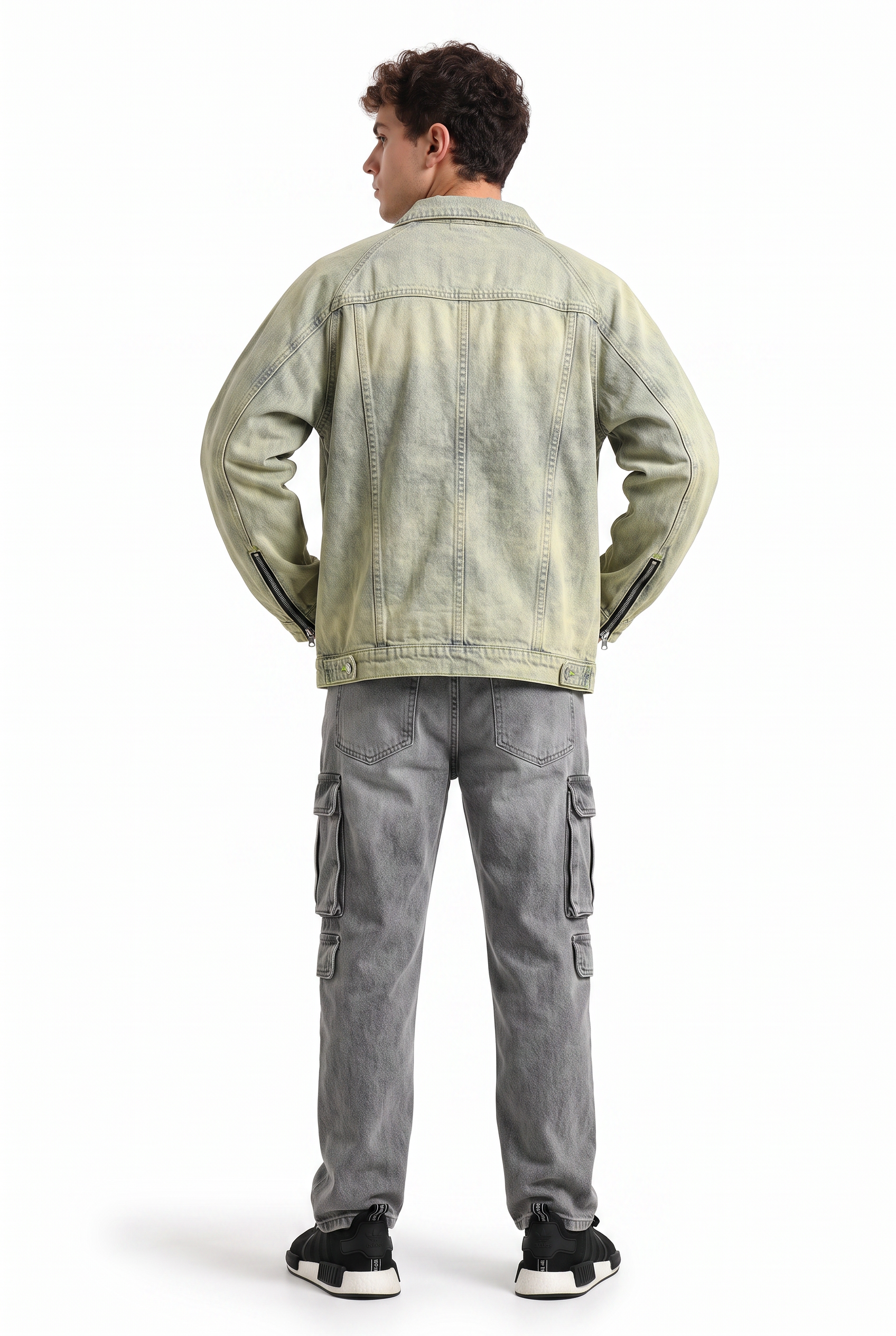Grey Zip-Up Mandarin Collar Jacket