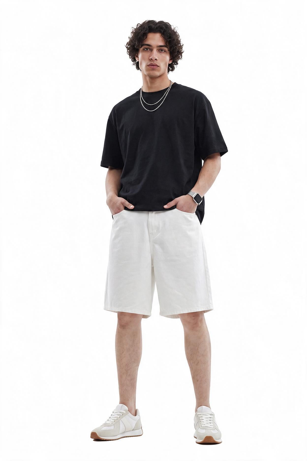White Drawstring Regular Shorts