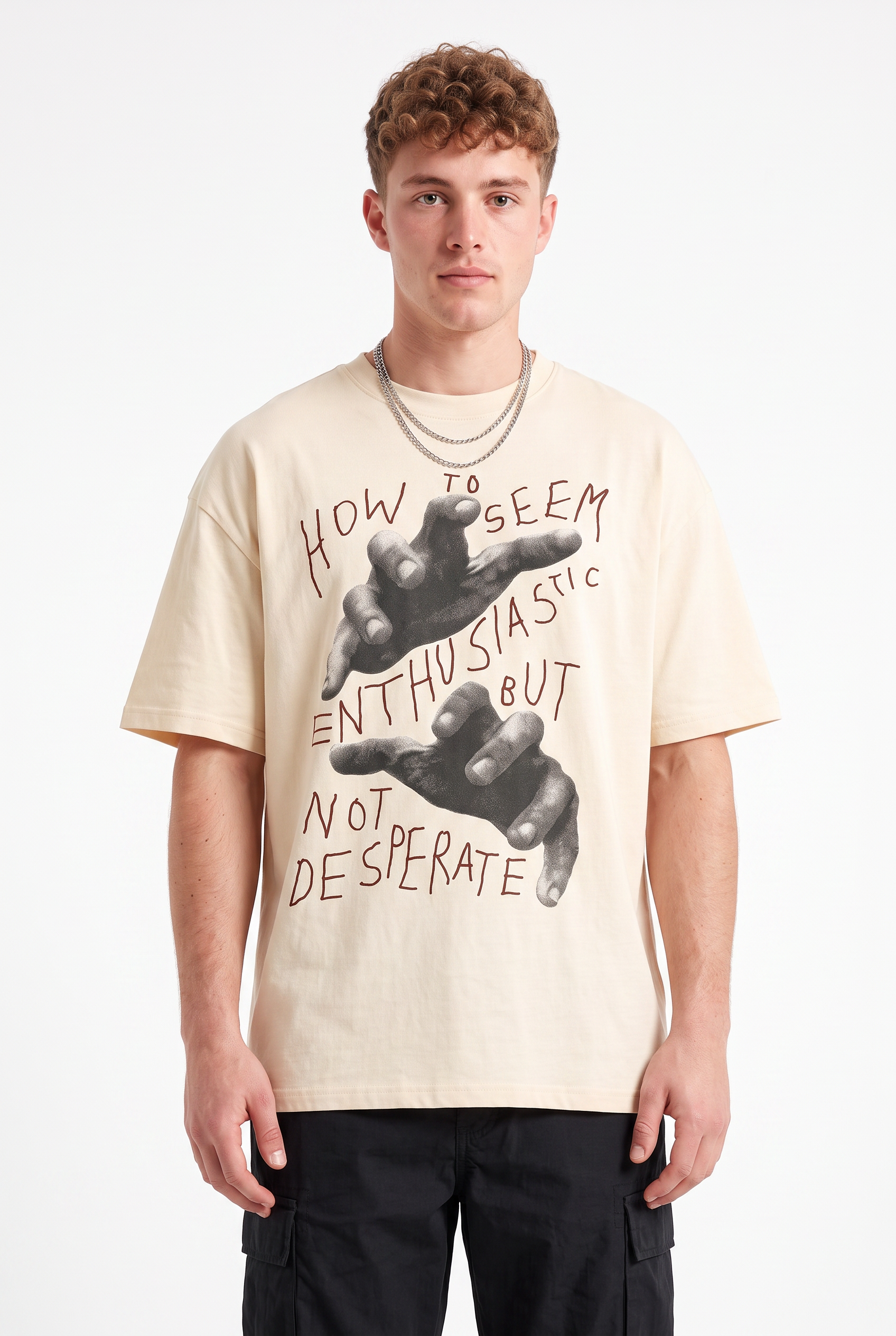 Cream Dropped Shoulder Oversized Tee