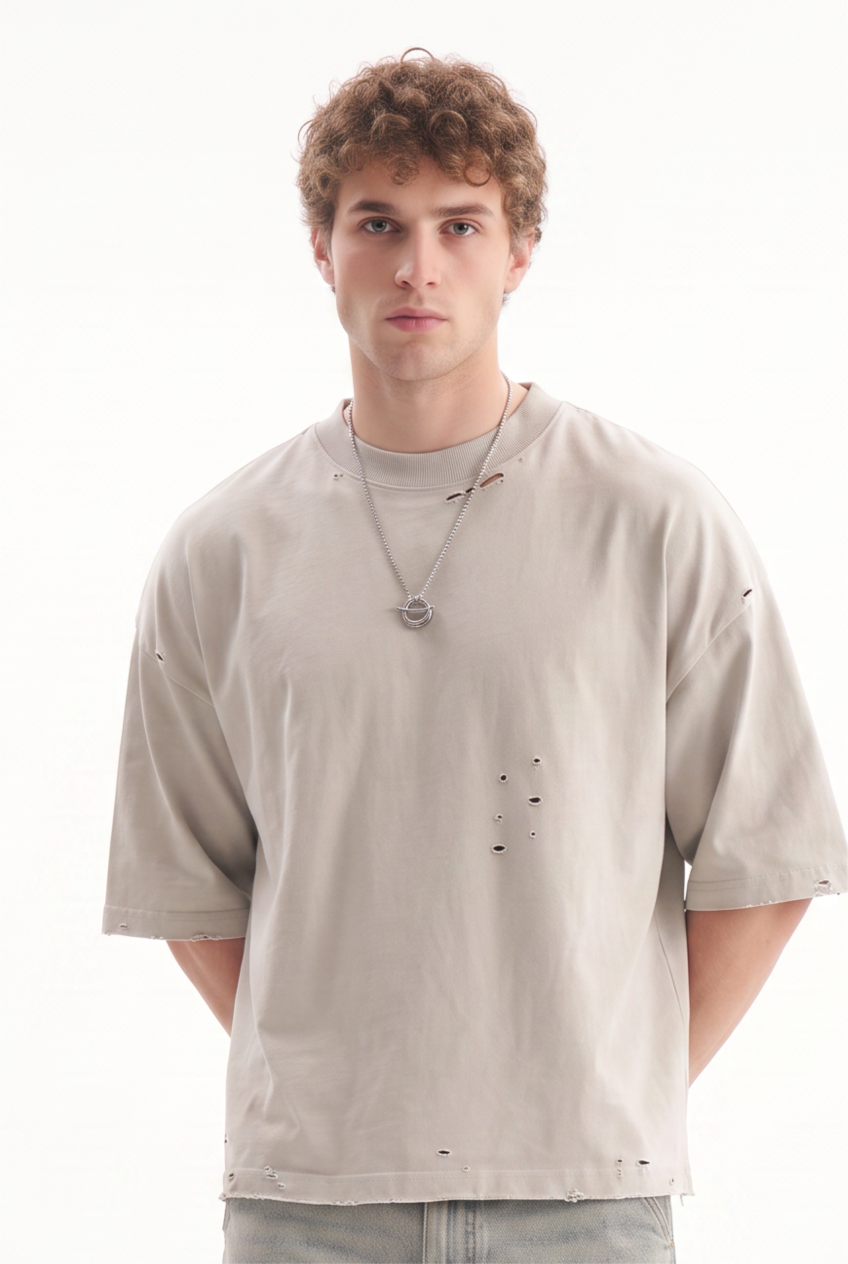 Cream Dropped Shoulder Oversized Tee
