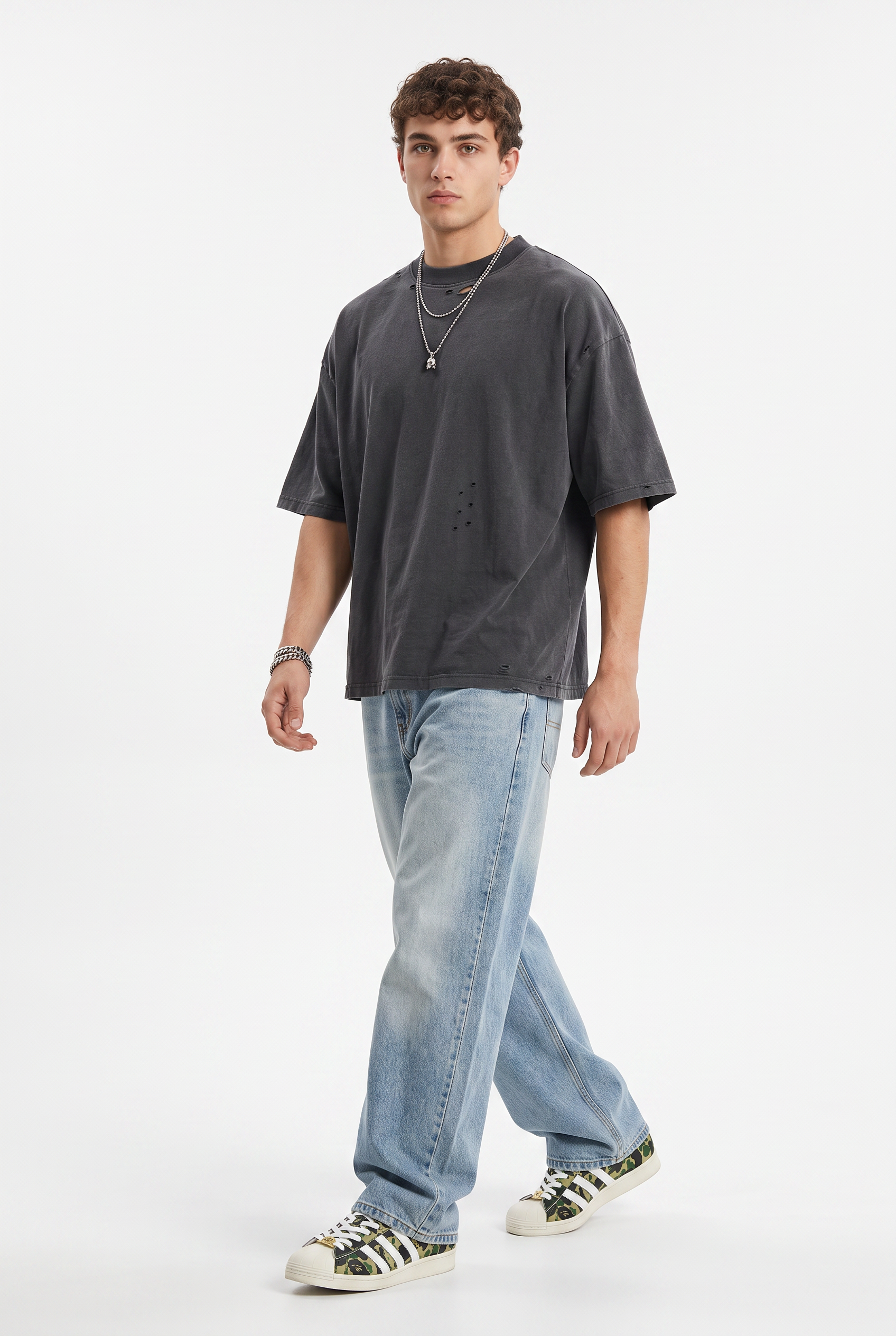 Grey Dropped Shoulder Oversized Tee