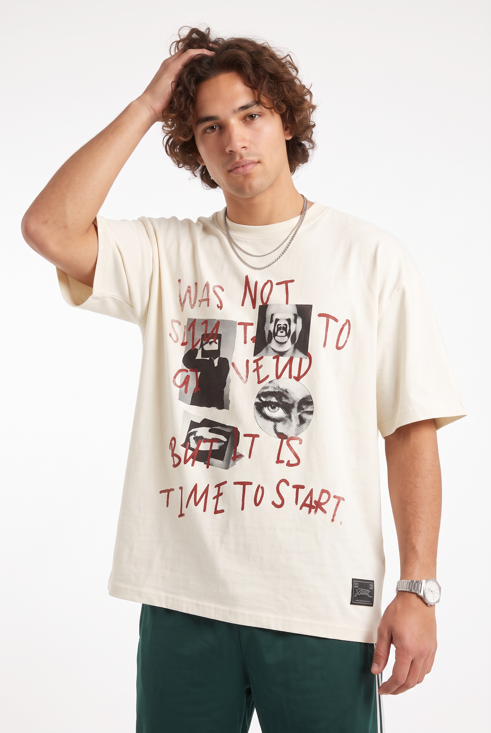 Cream Dropped Shoulder Oversized Tee