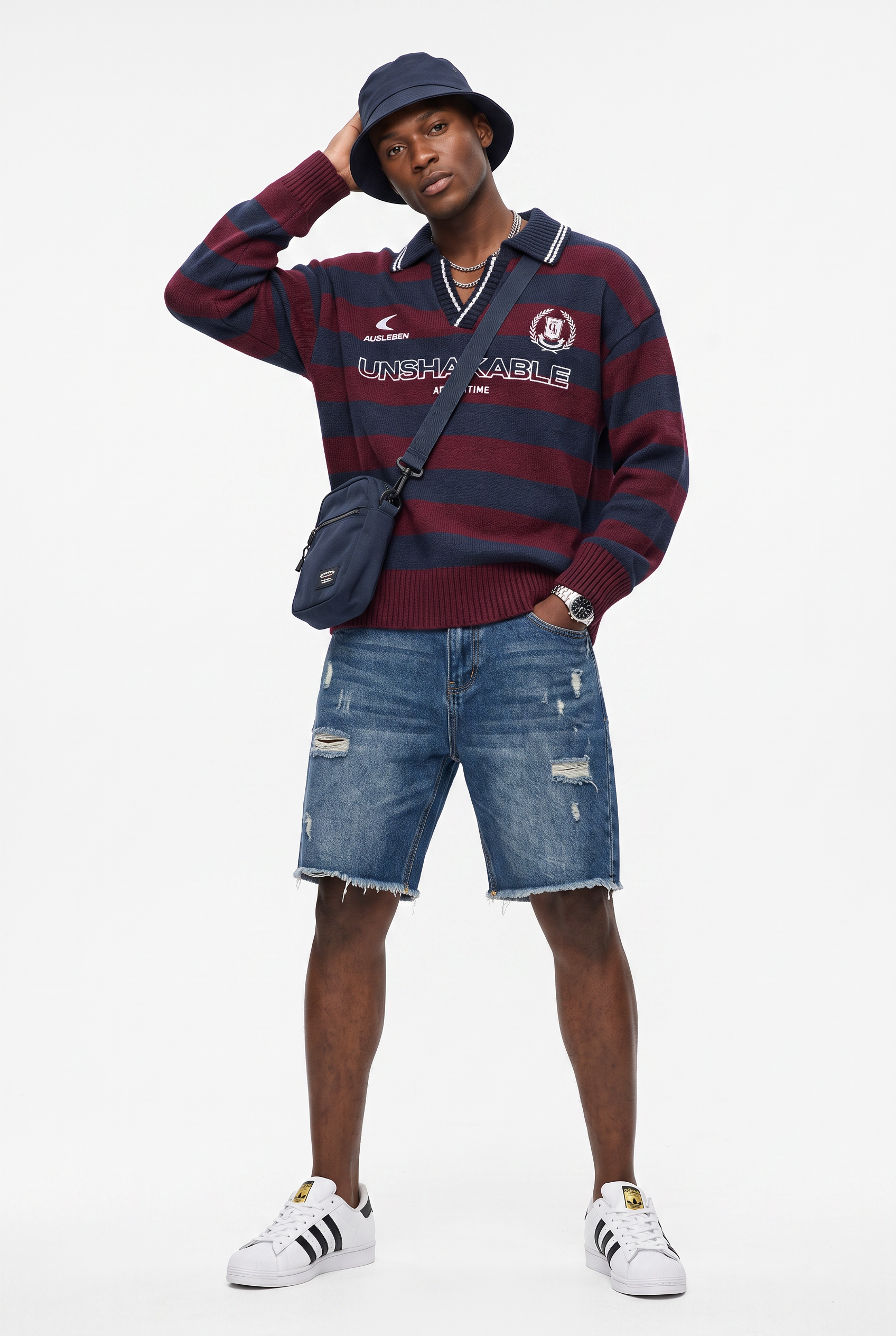 Red Ribbed Crew Neck Sweatshirt