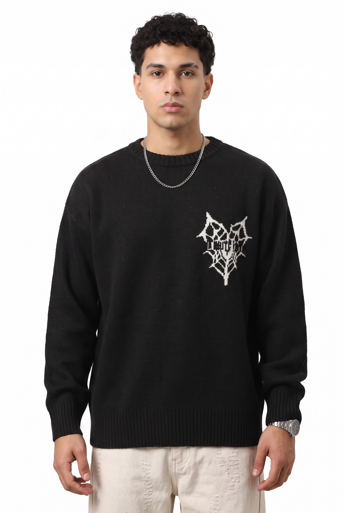 Black Oversized Graphic Knit Sweater