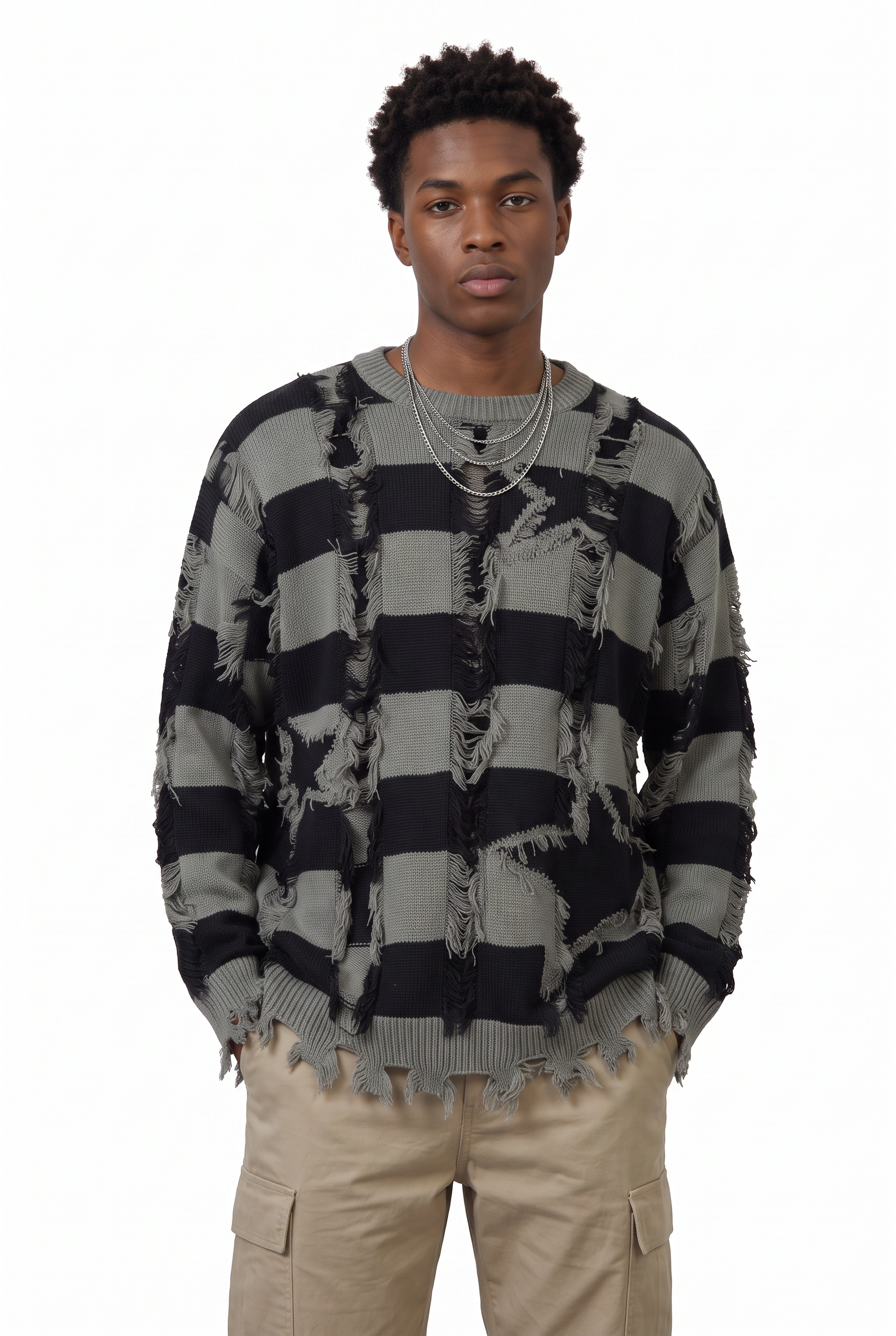 Black Ribbed Crew Neck Sweater