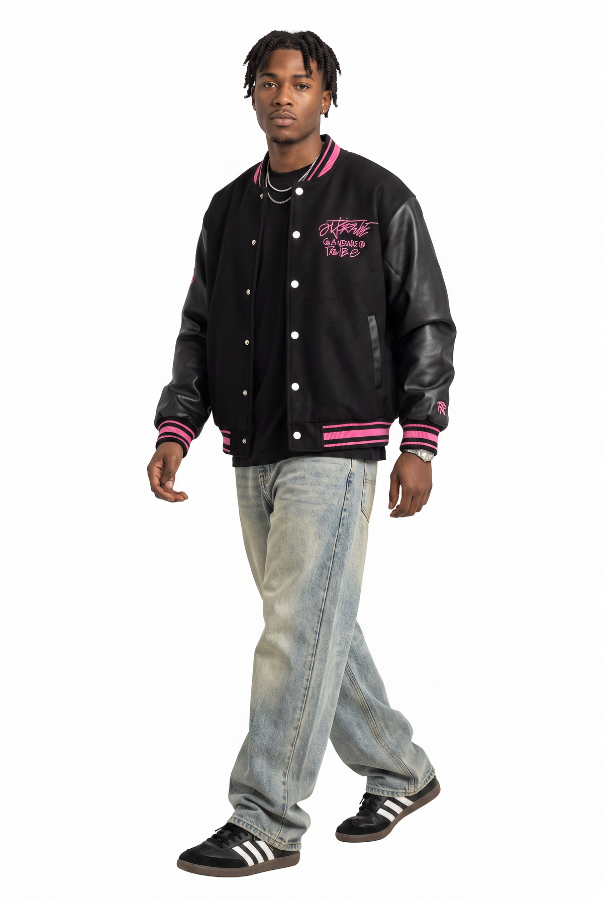 Leather Sleeve Black Varsity Jacket