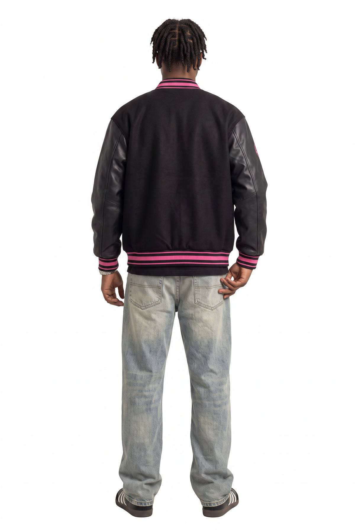 Leather Sleeve Black Varsity Jacket