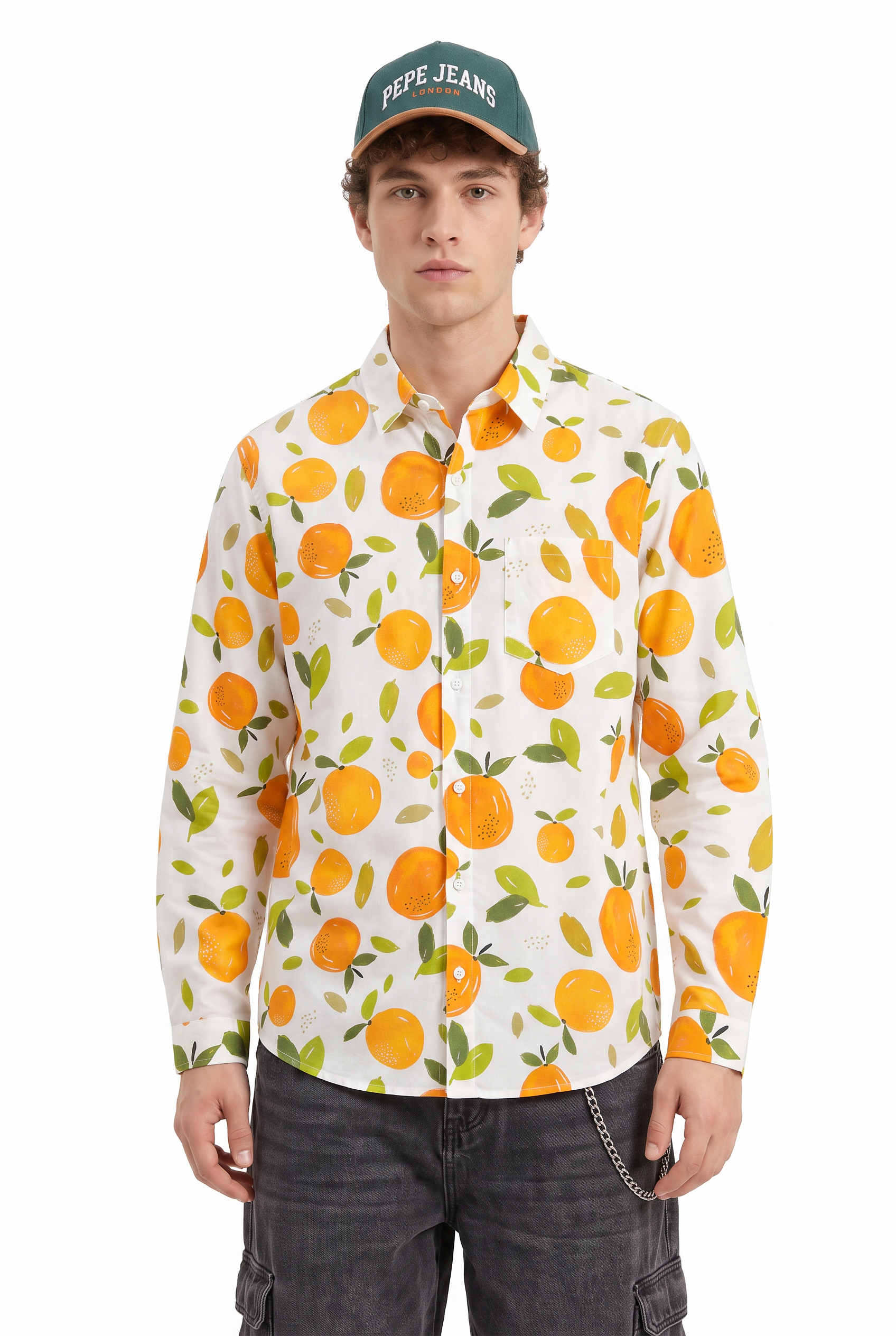 Orange Chest Pocket Casual Shirt