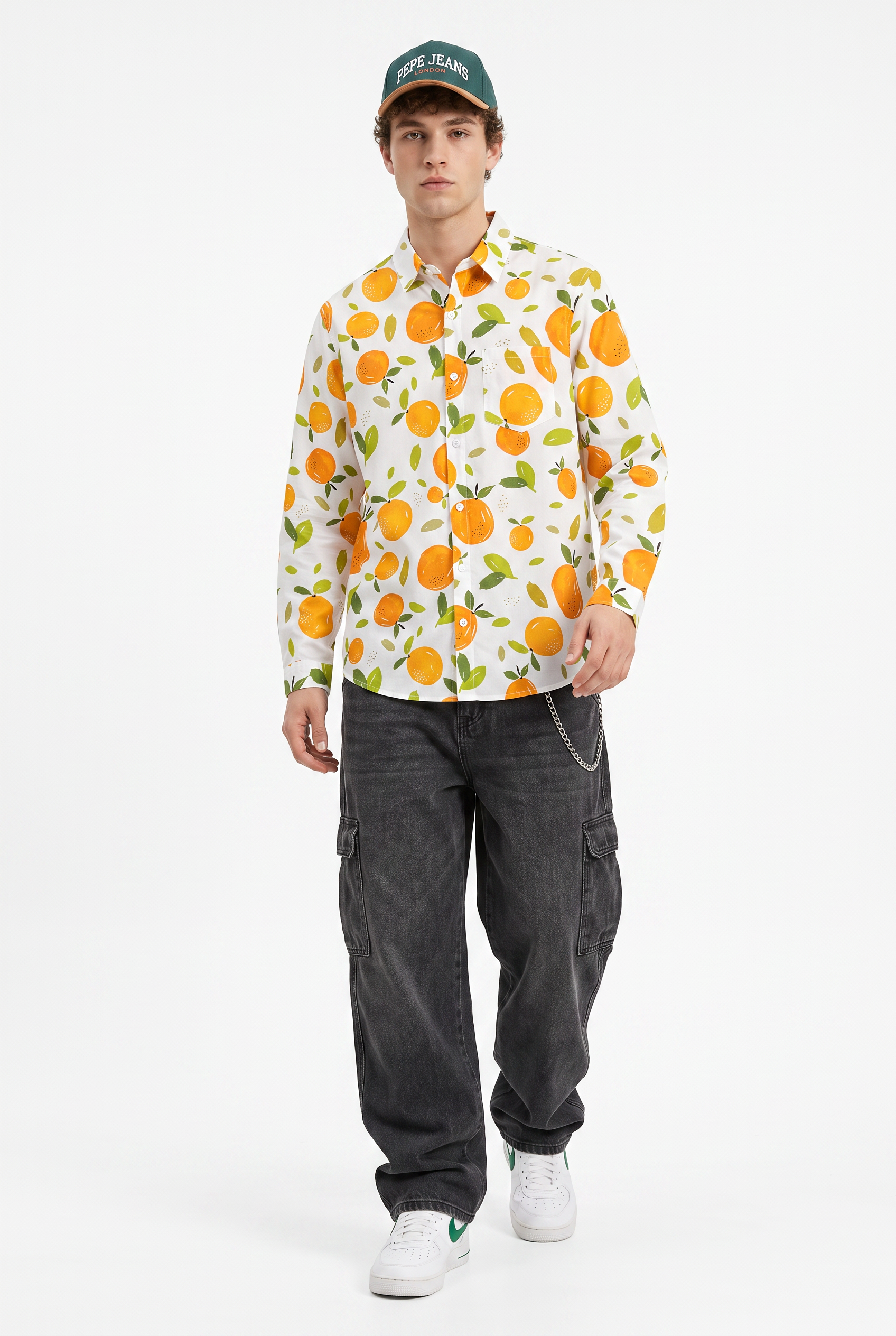 Orange Chest Pocket Casual Shirt