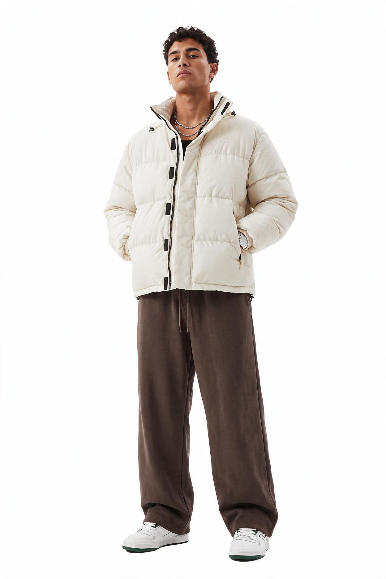 Cream Zip-Up Mandarin Collar Jacket