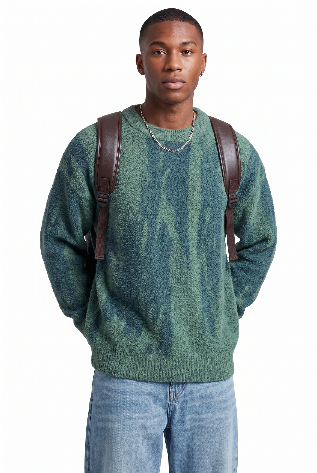 Textured Green Abstract Knit Sweater