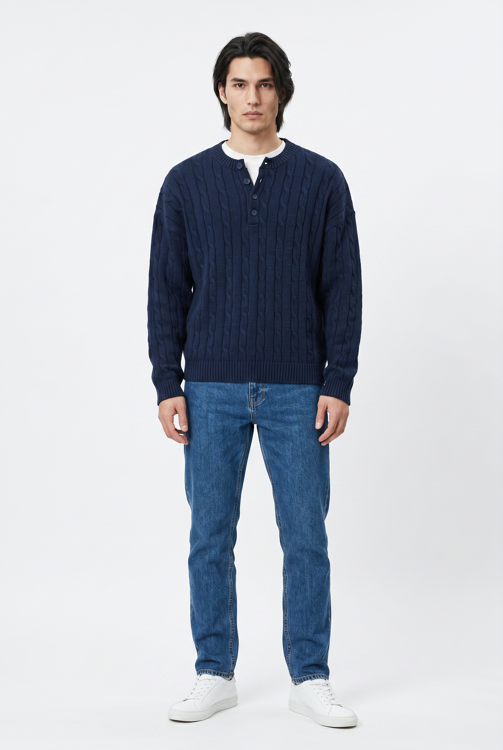 Blue Ribbed Relaxed Sweater