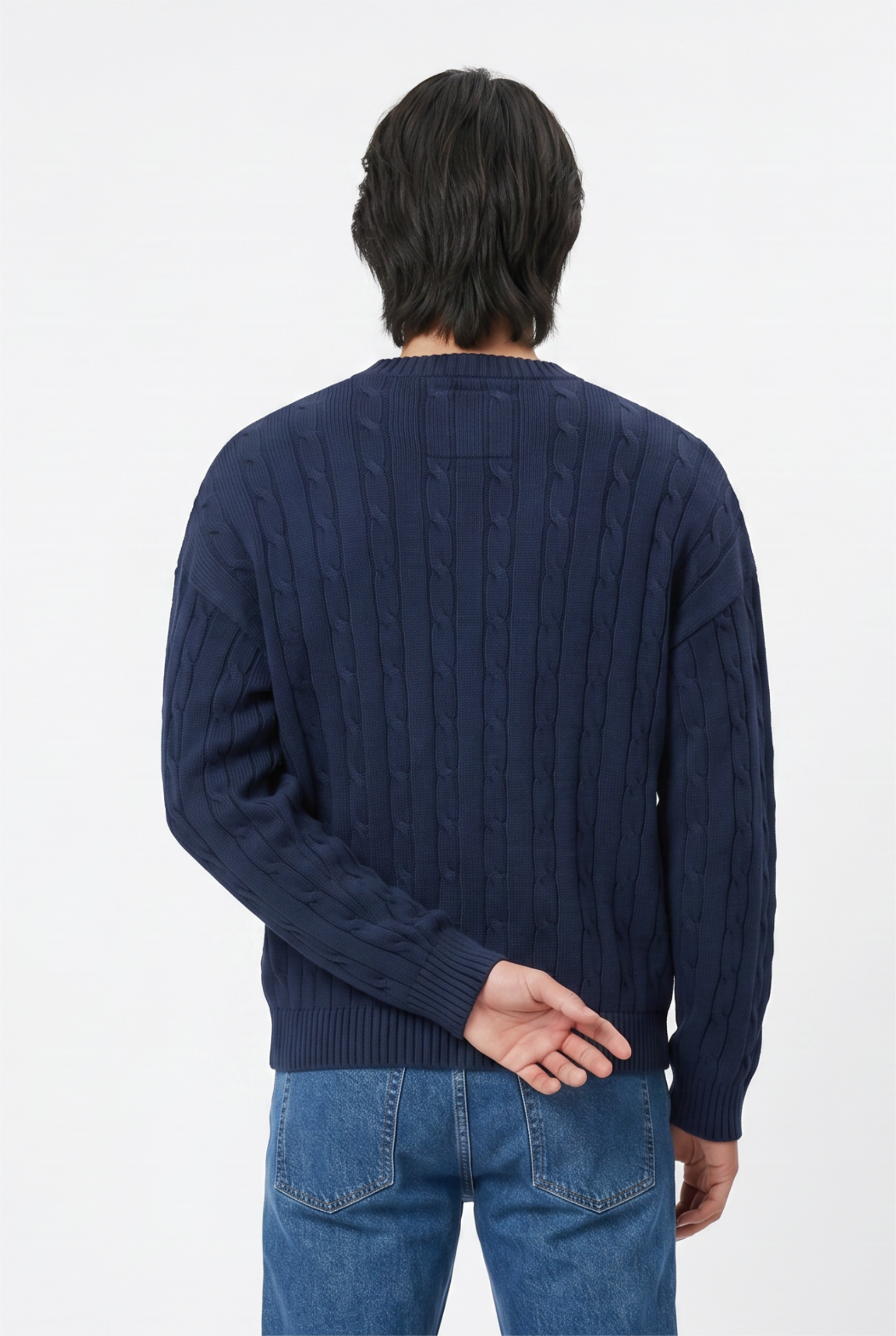 Blue Ribbed Relaxed Sweater