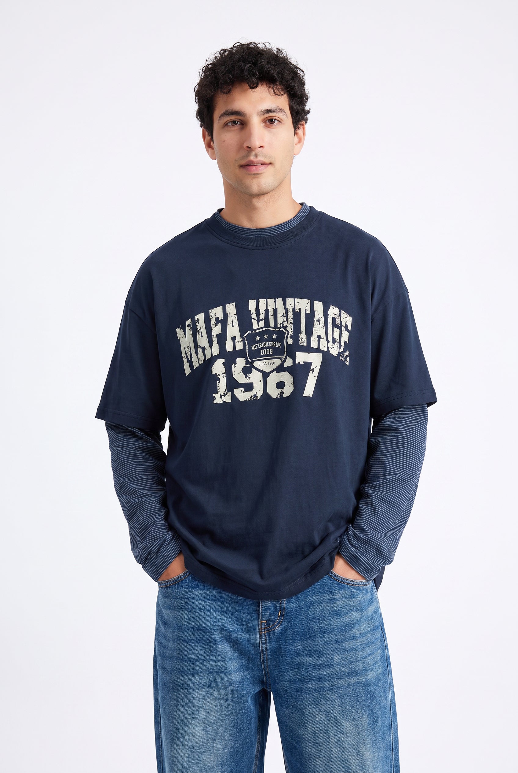 Steel Blue Oversized Crew Neck Tee