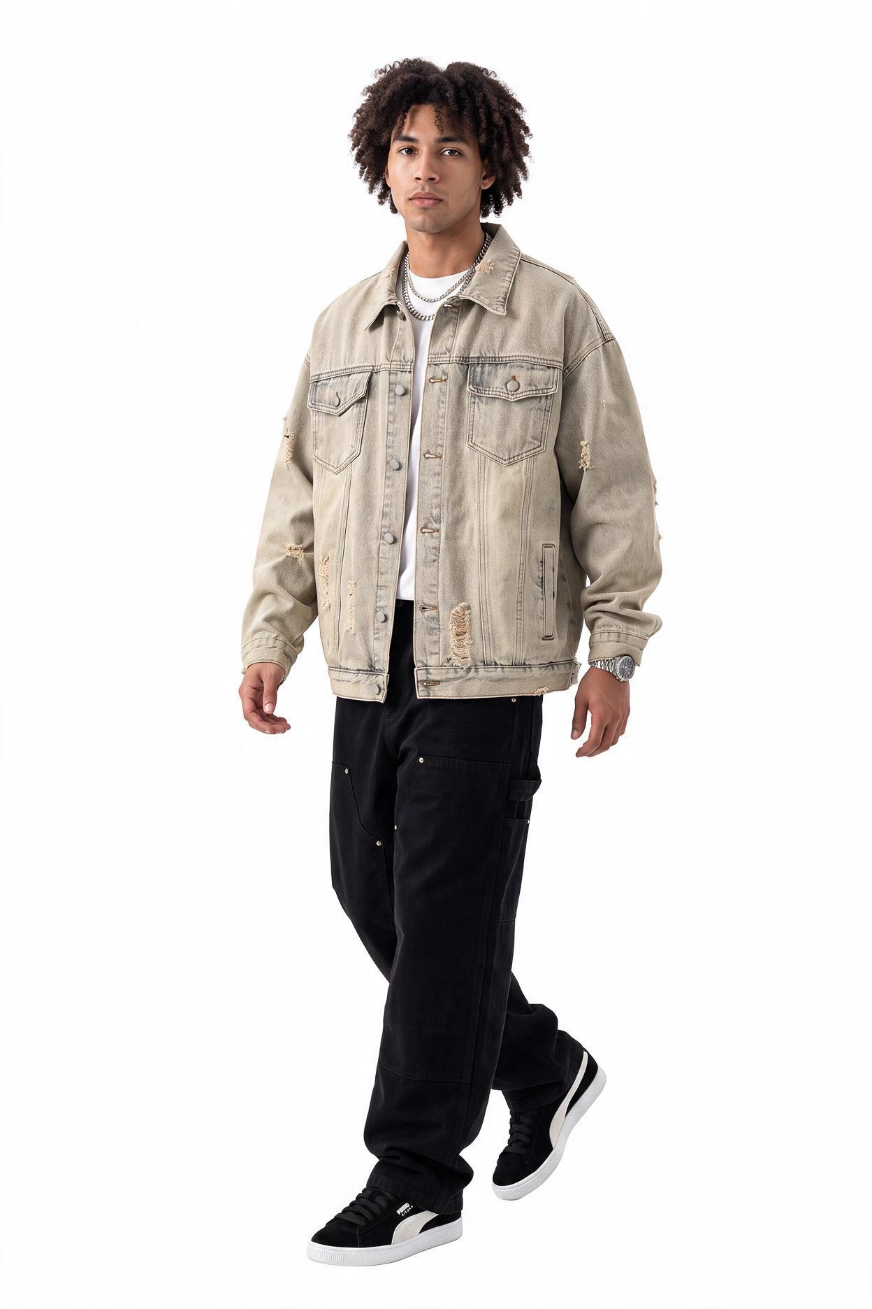 Beige Zip Mandarin Collar Jacket