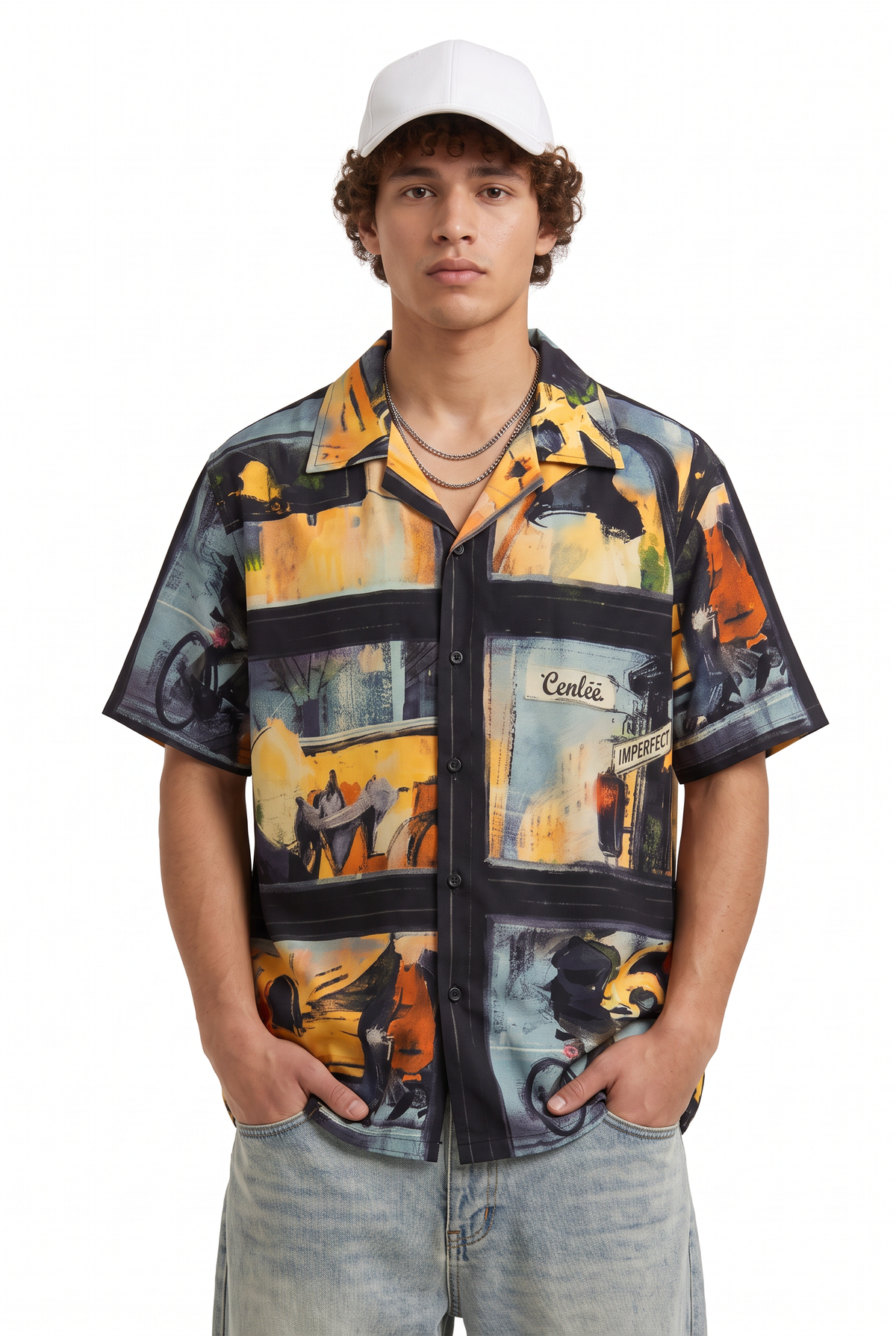 Painterly Black Camp Collar Shirt