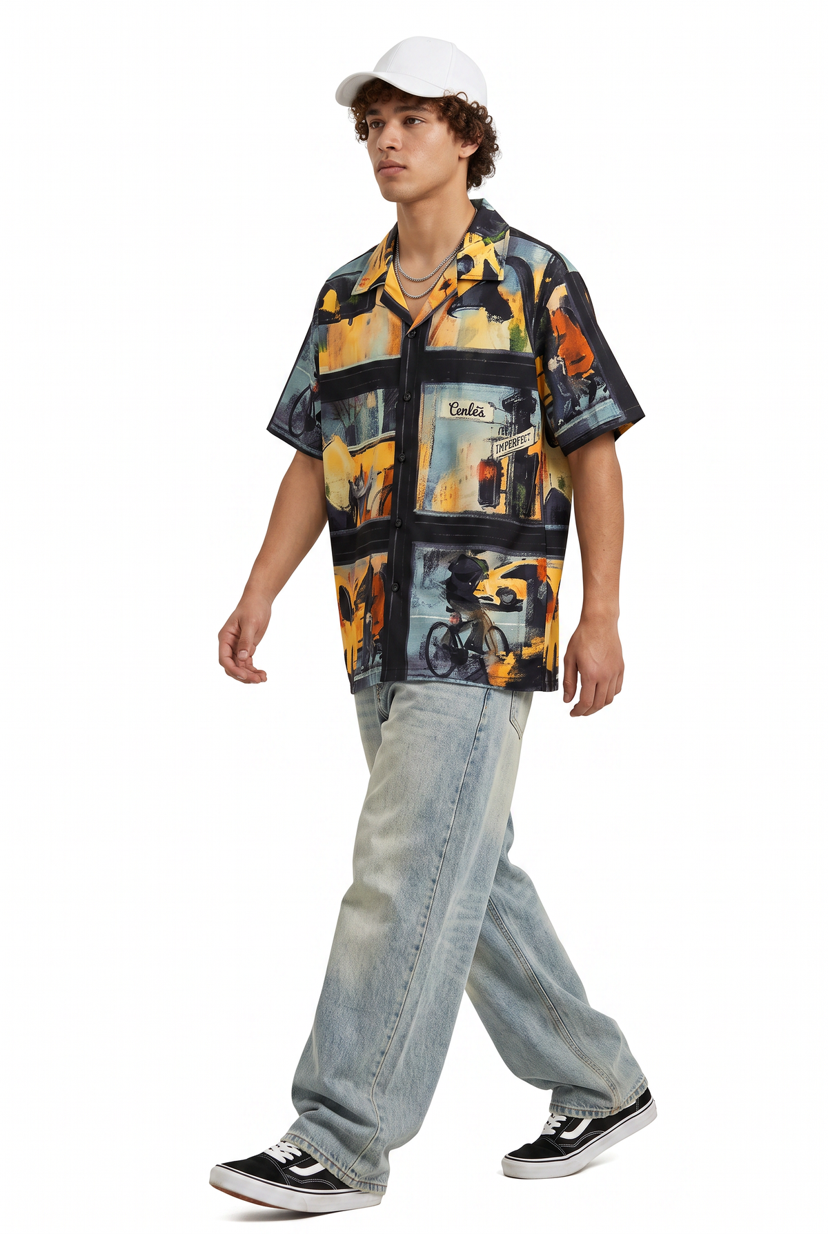 Painterly Black Camp Collar Shirt