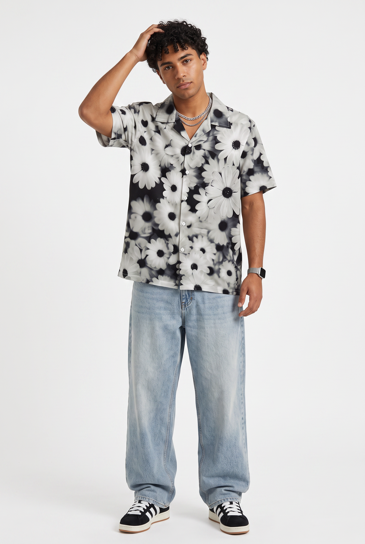Floral Monochrome Camp Collar Shirt