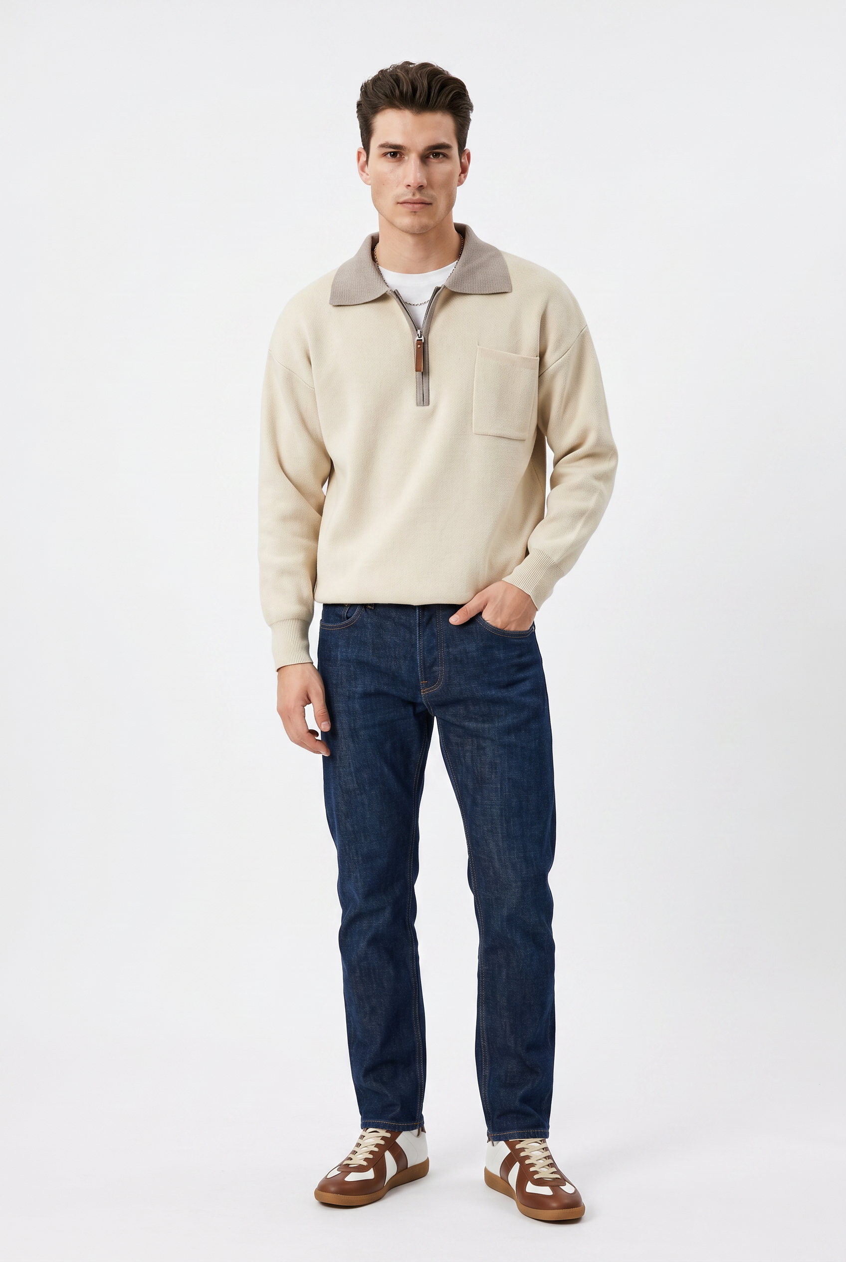 Beige Relaxed Knit Sweater