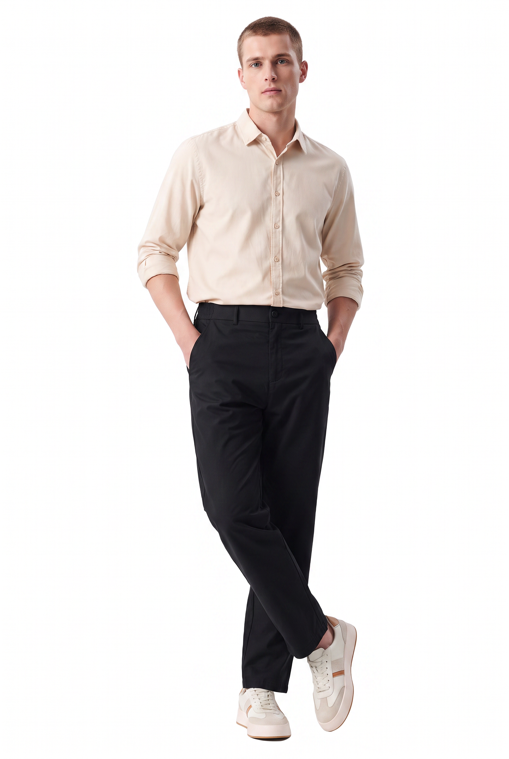 Black Slim Flat-Front Formal Trousers
