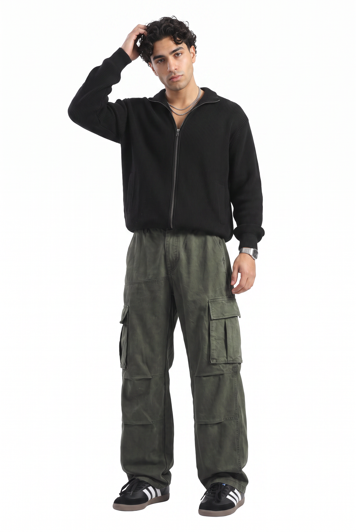 Washed Olive Cargo Trousers