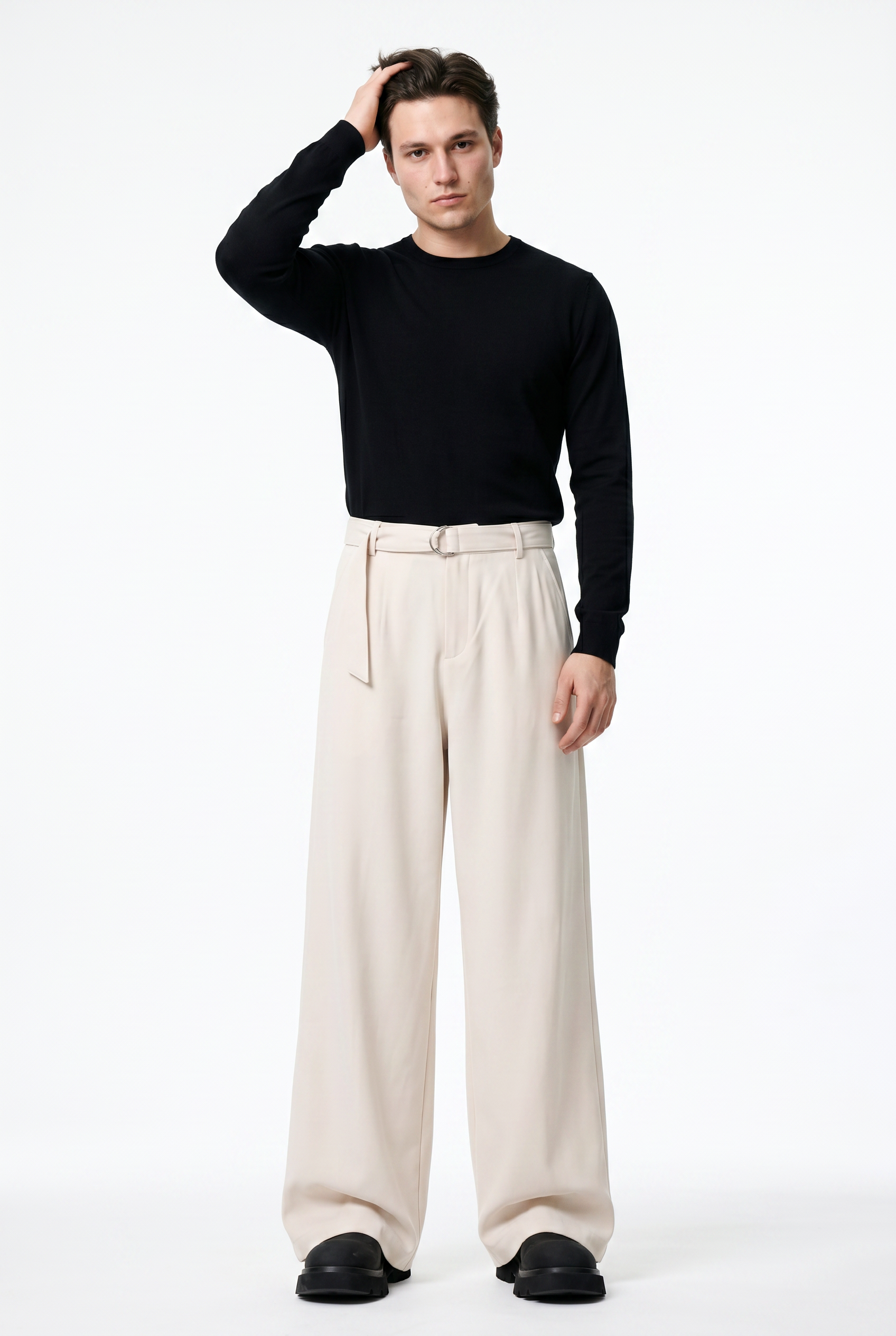 Cream Relaxed Tapered Casual Trouser