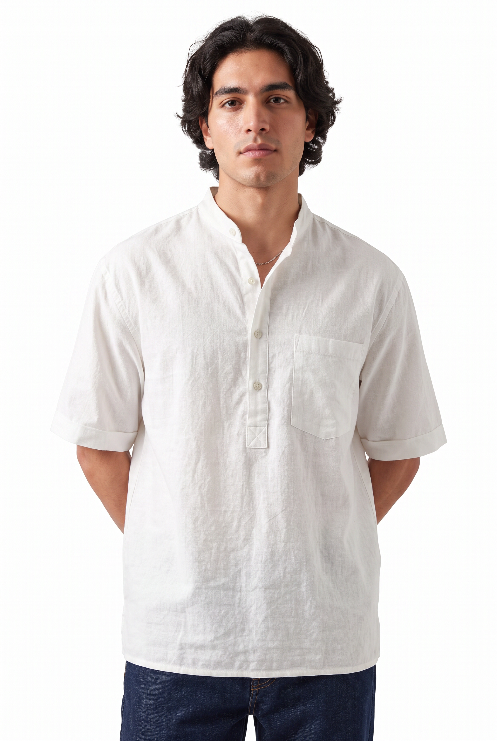 White Chest Pocket Casual Shirt