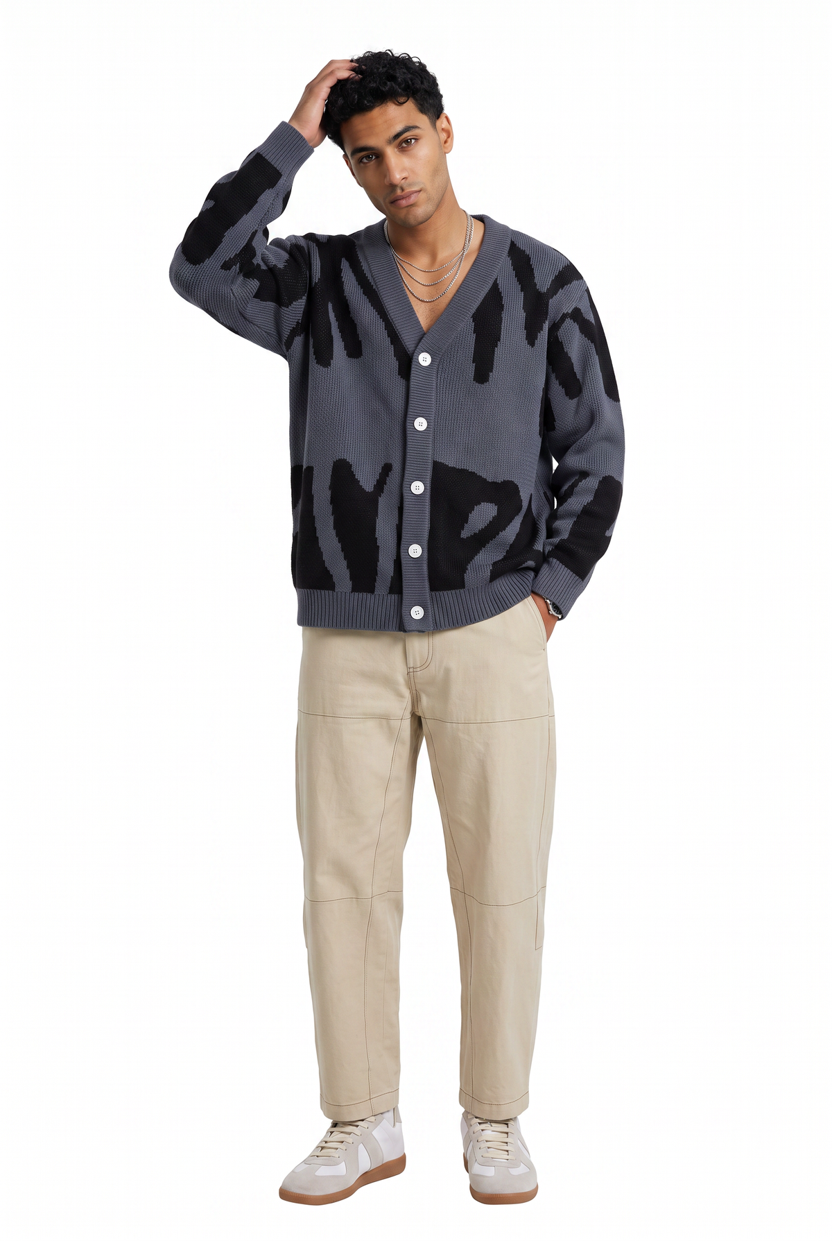 Jacquard Grey Knit Cardigan