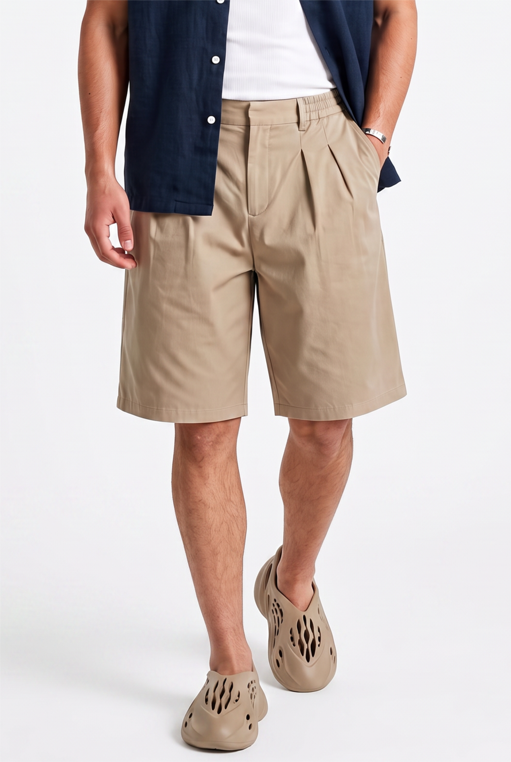 Beige Drawstring Regular Shorts